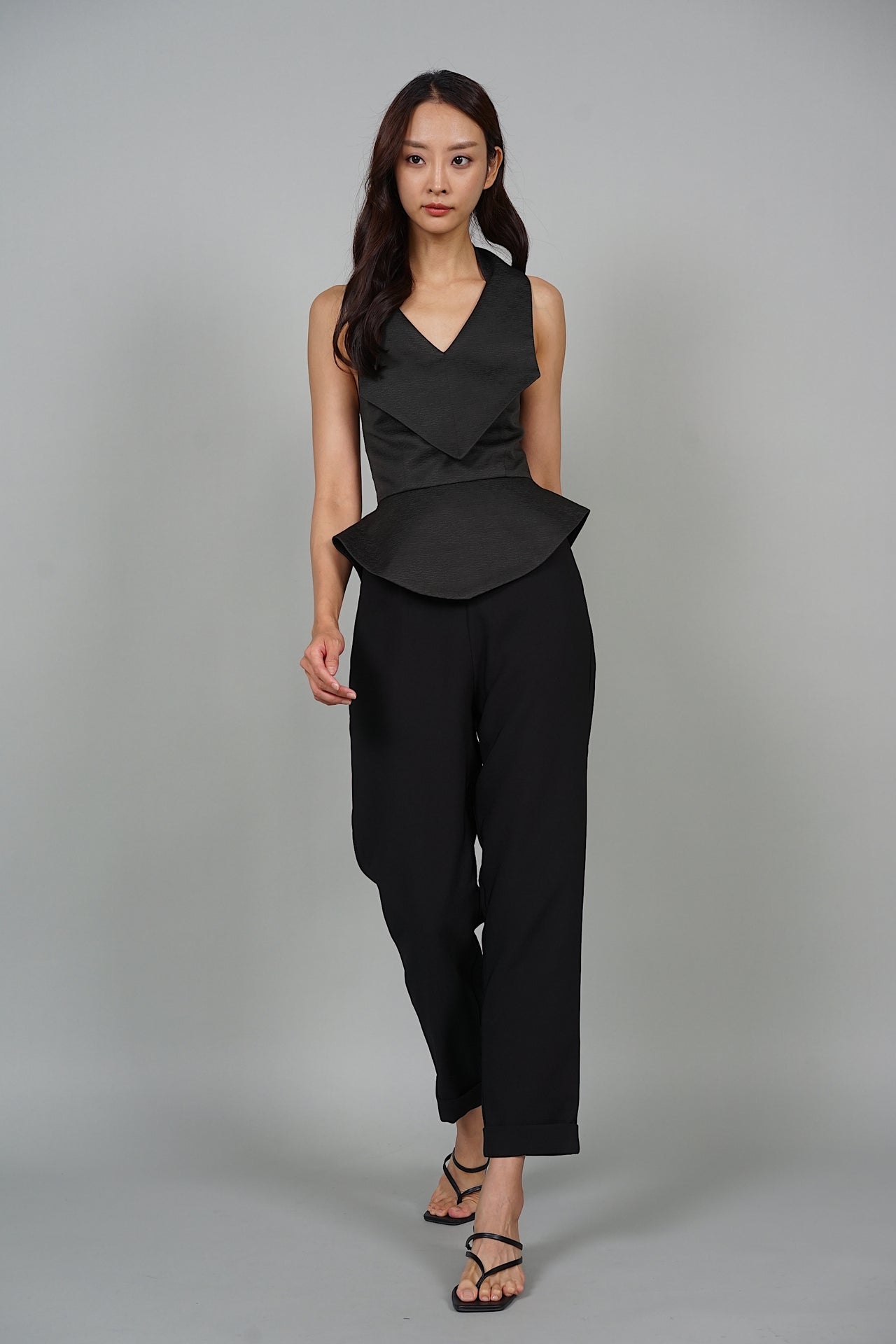 Devi Ruffled Peplum Jumpsuit in Black