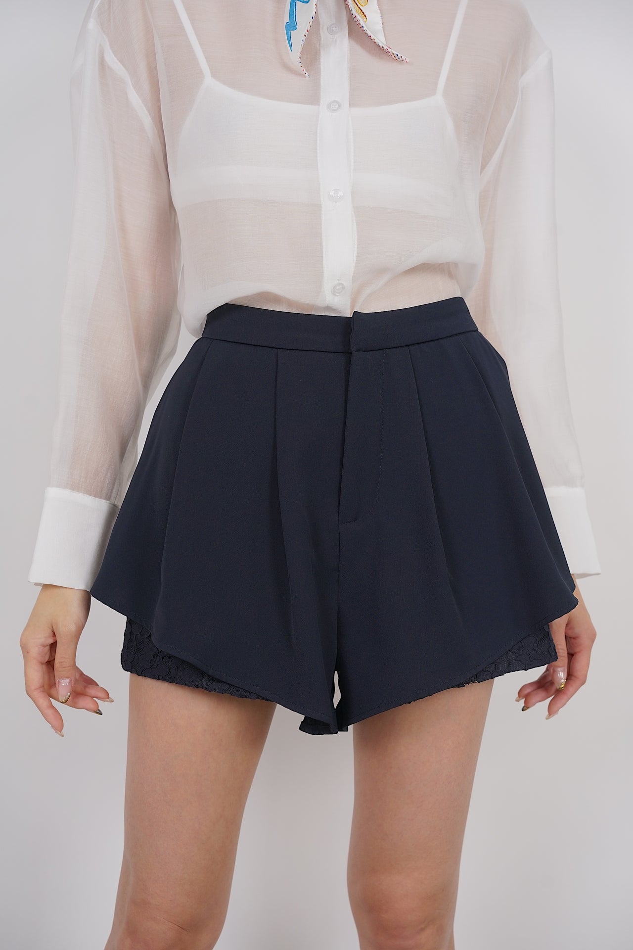 Peplum Lace Shorts in Midnight