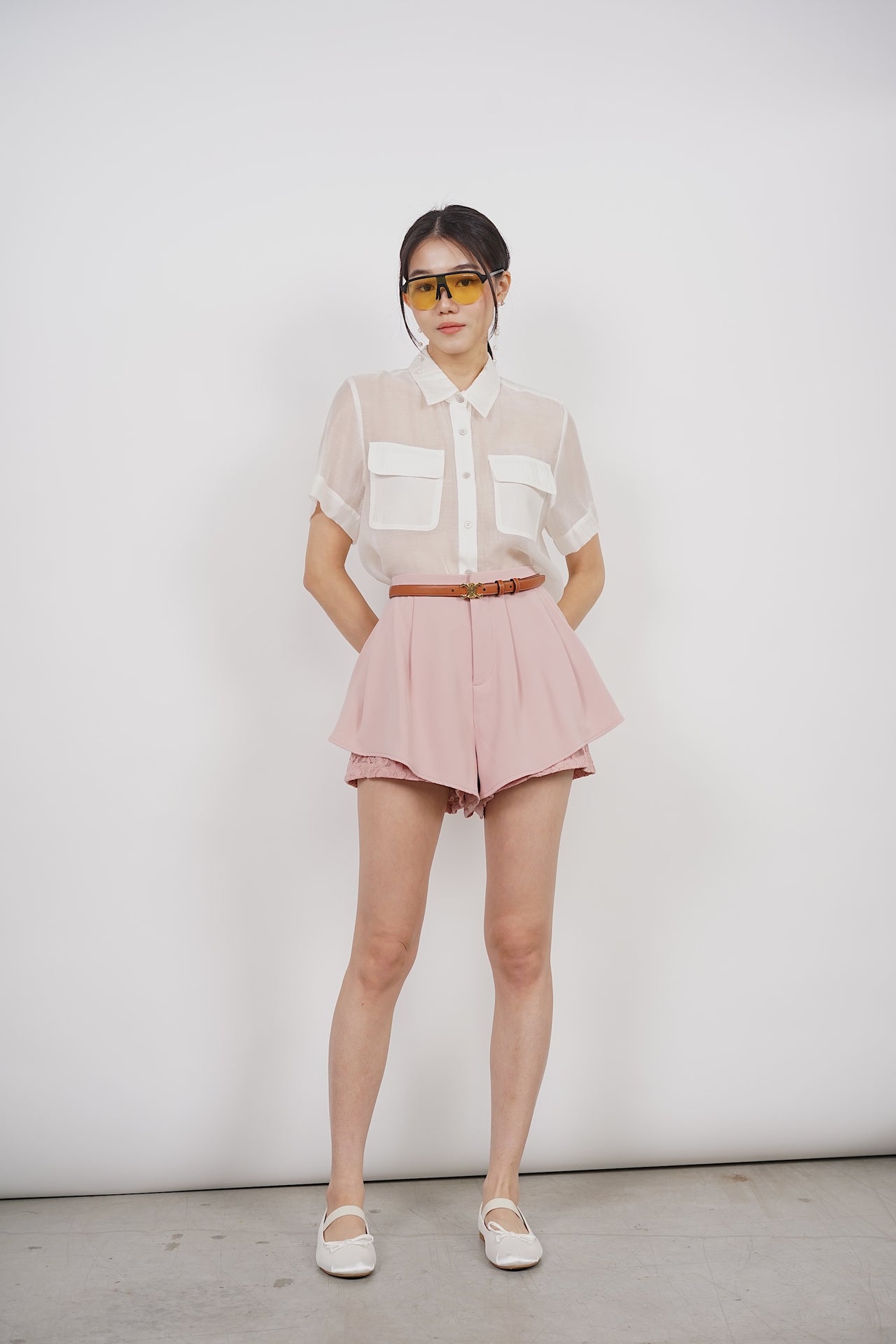 Peplum Lace Shorts in Nude Pink