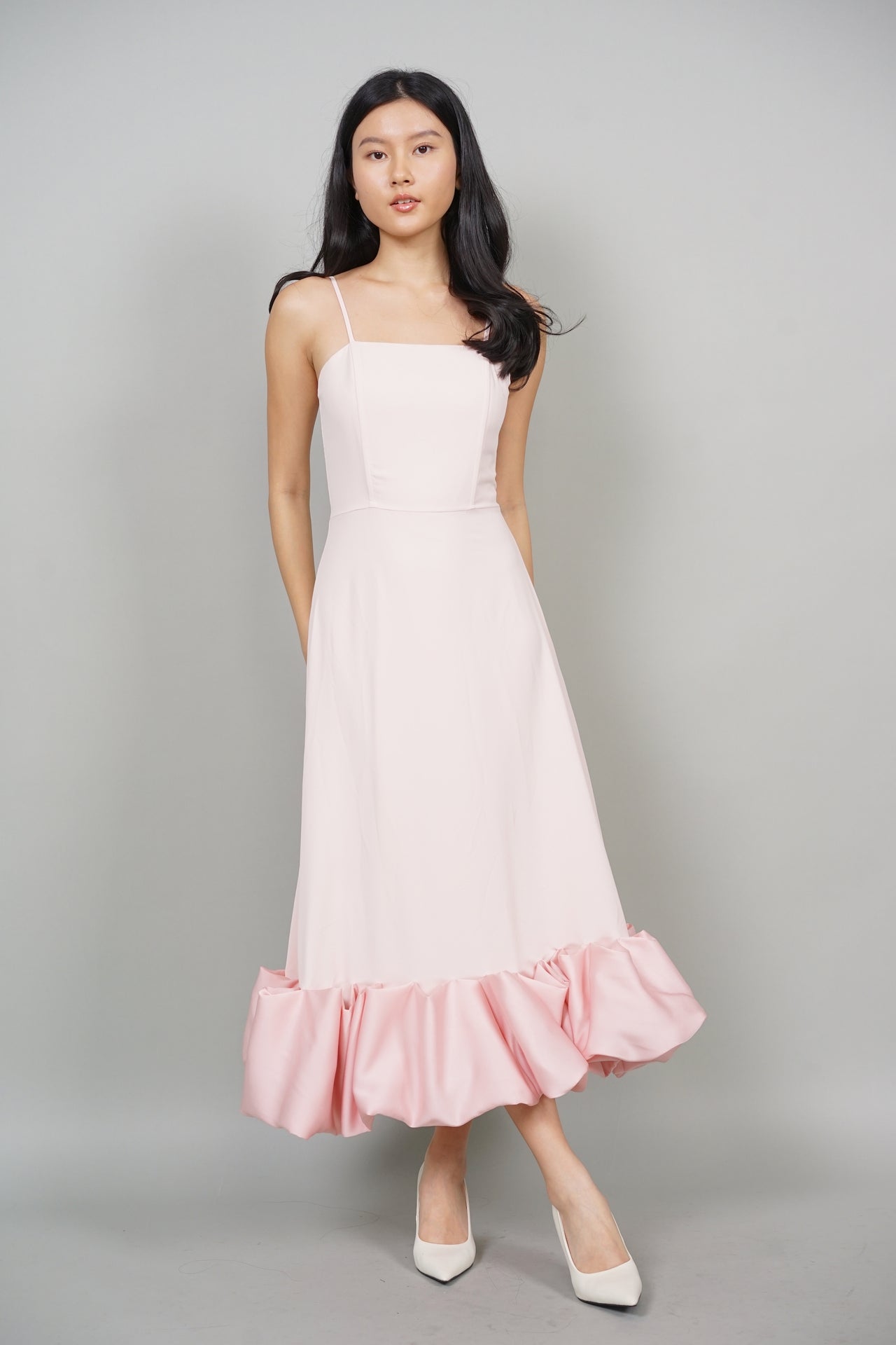 Lucci Flounce Midi Dress in Pink