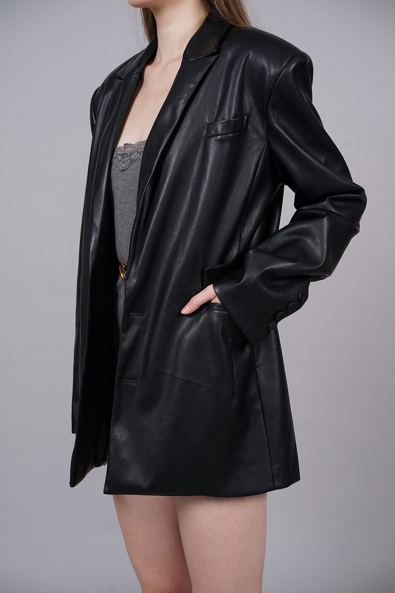 Oversized Leather Blazer Jacket in Black - Arriving Soon