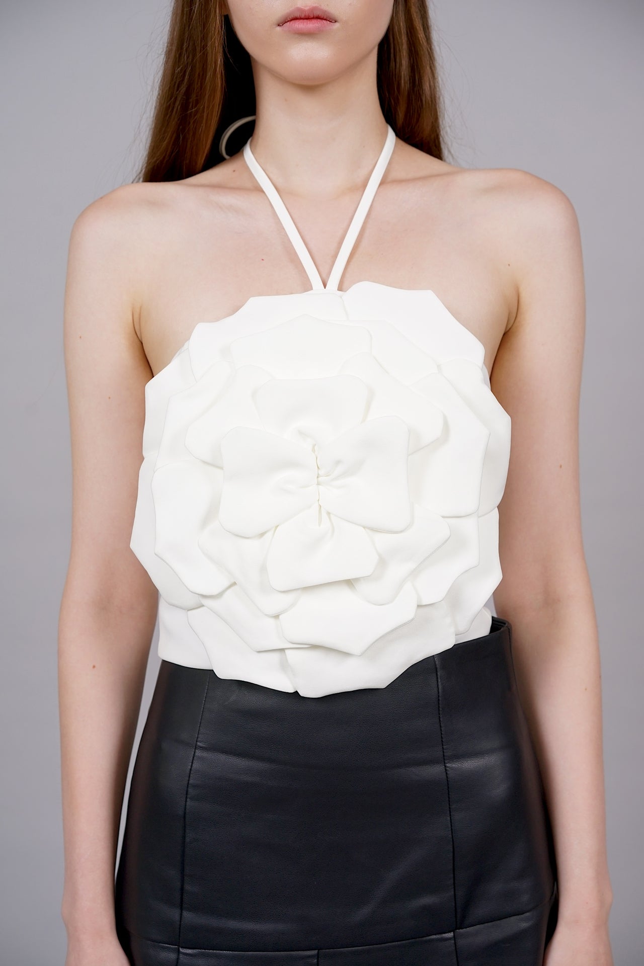 3D Flower Strap Top in White