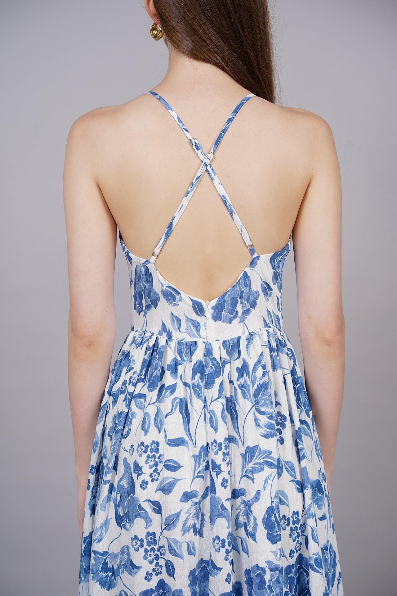 Gathered Midi Dress in Blue Floral - Arriving Soon