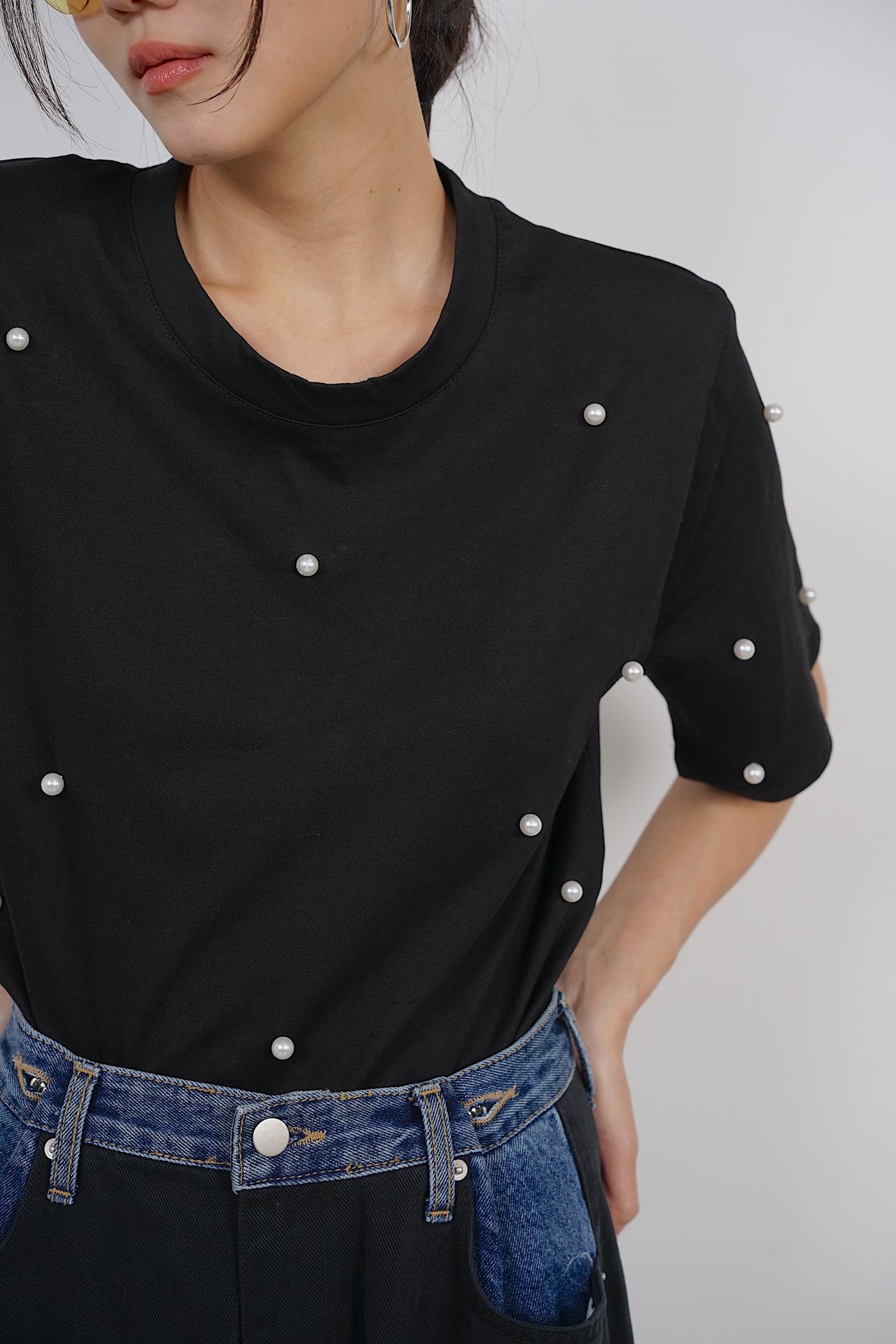 Padded Pearl Shirt in Black