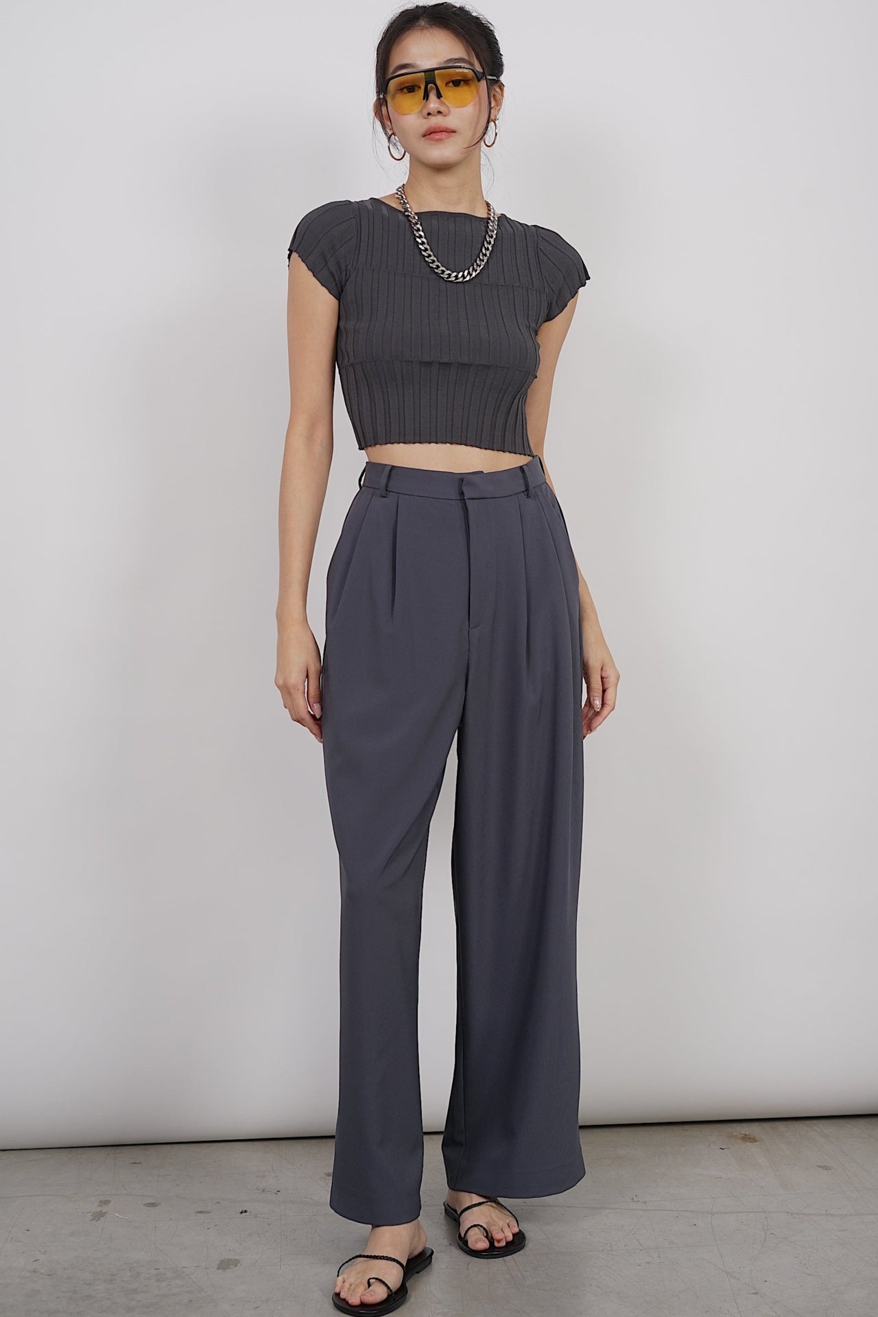 Textured Knitted Top in Slate