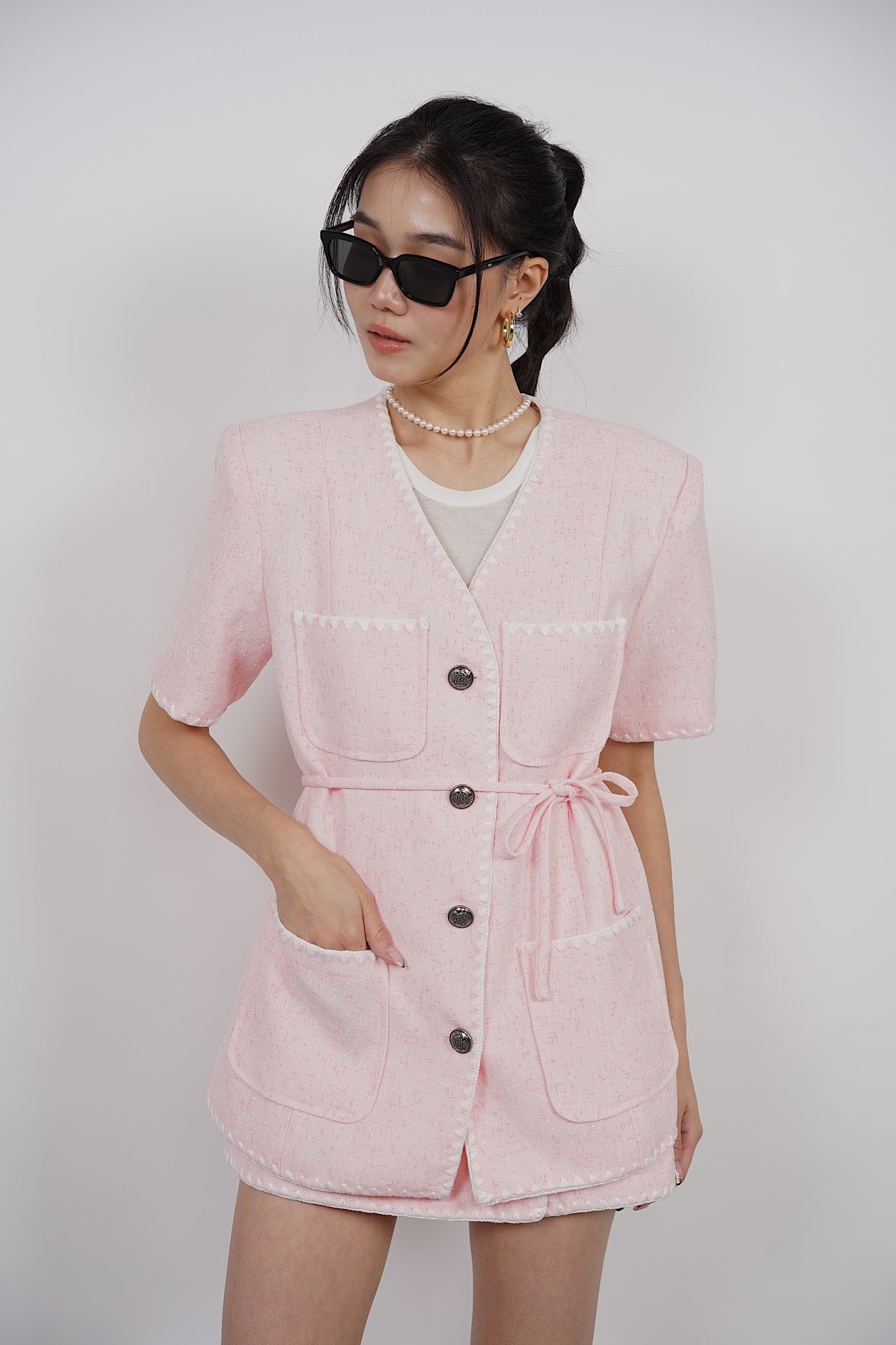 Contrast Tweed Jacket in Pink White