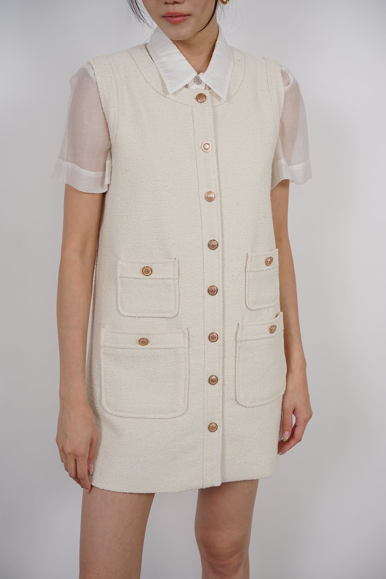 Coco Tweed Mini Dress in Ivory