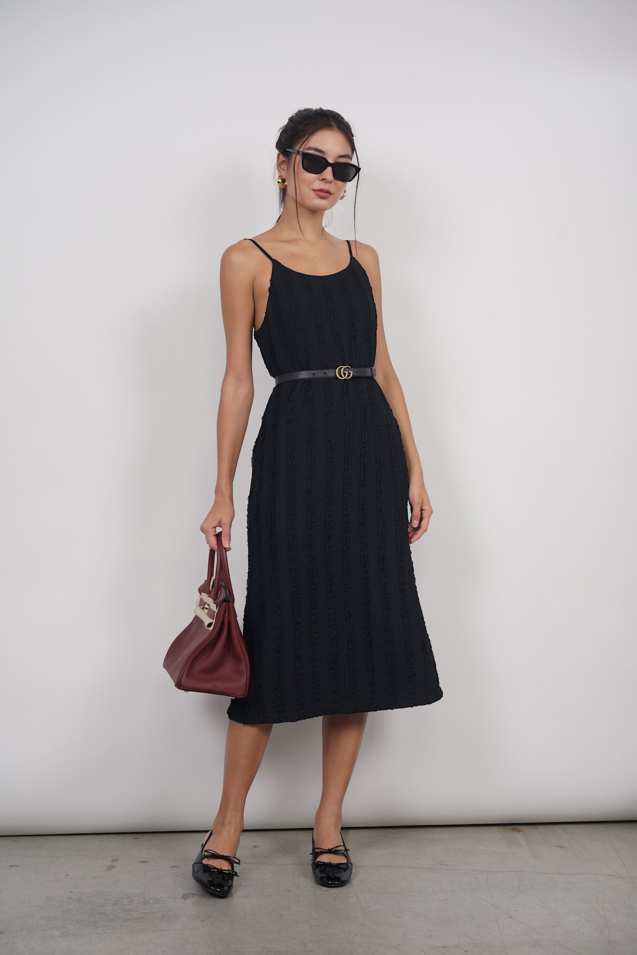 Textured Maxi Cami Dress in Black