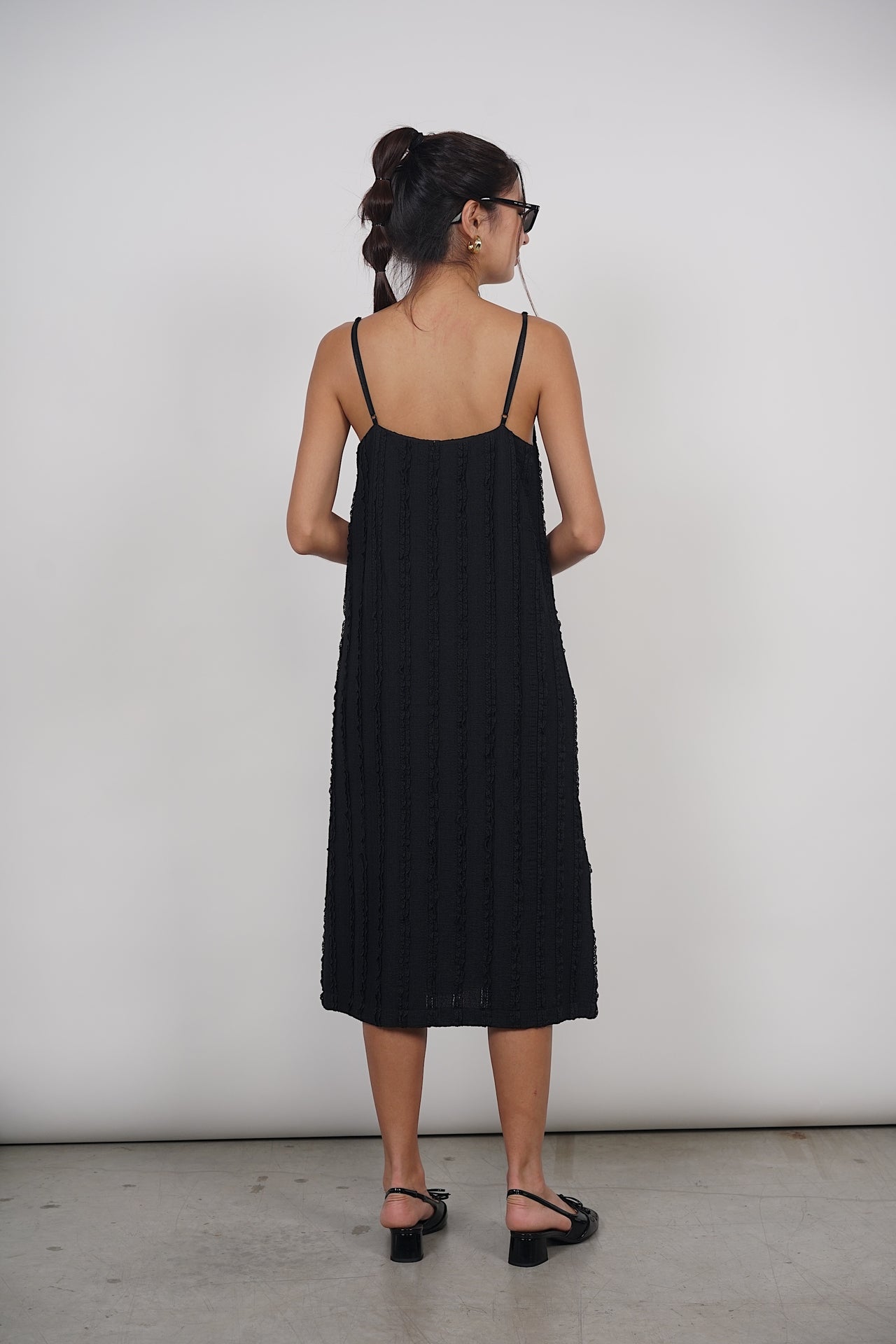 Textured Maxi Cami Dress in Black