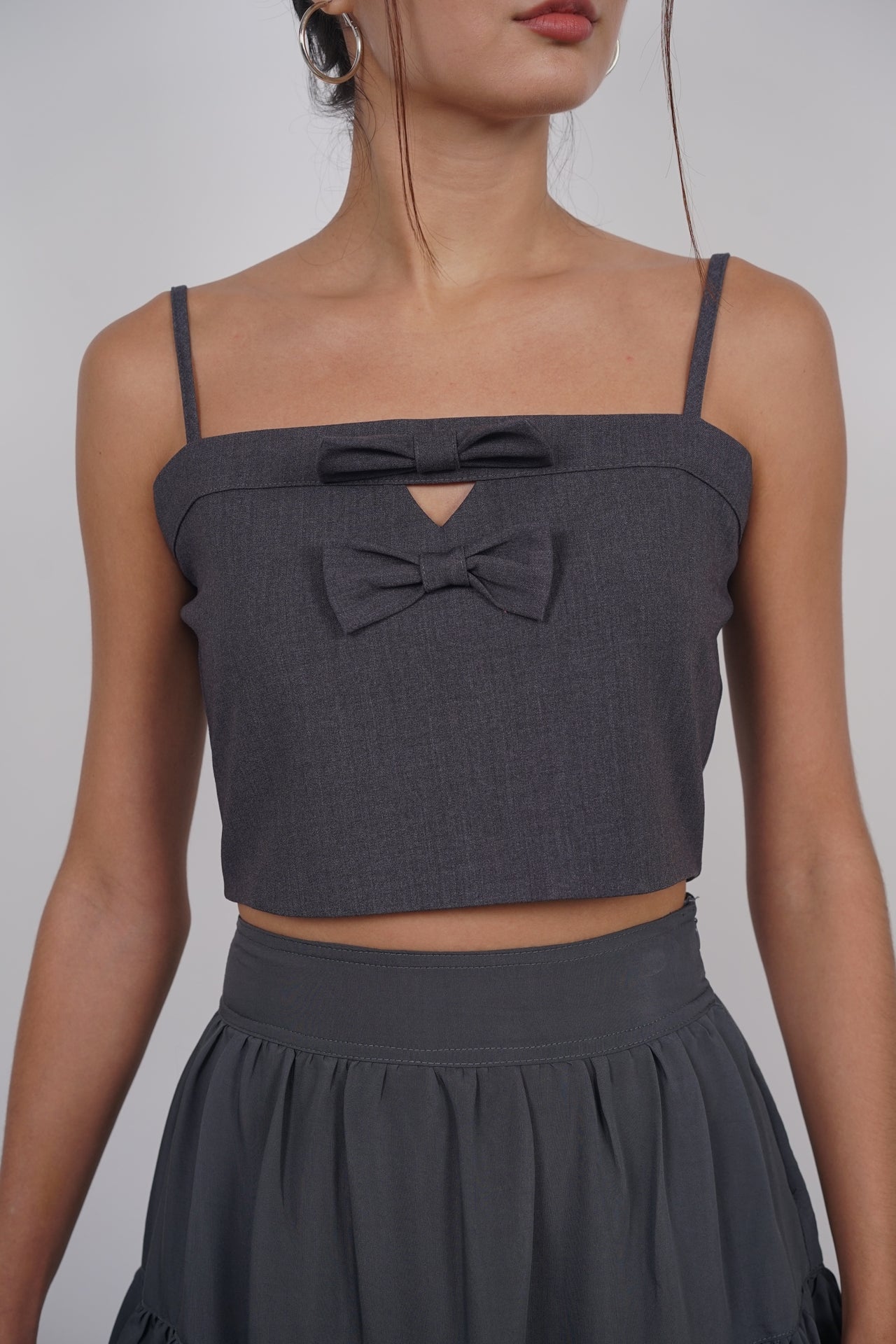 Bow Up Cropped Cami Top in Grey