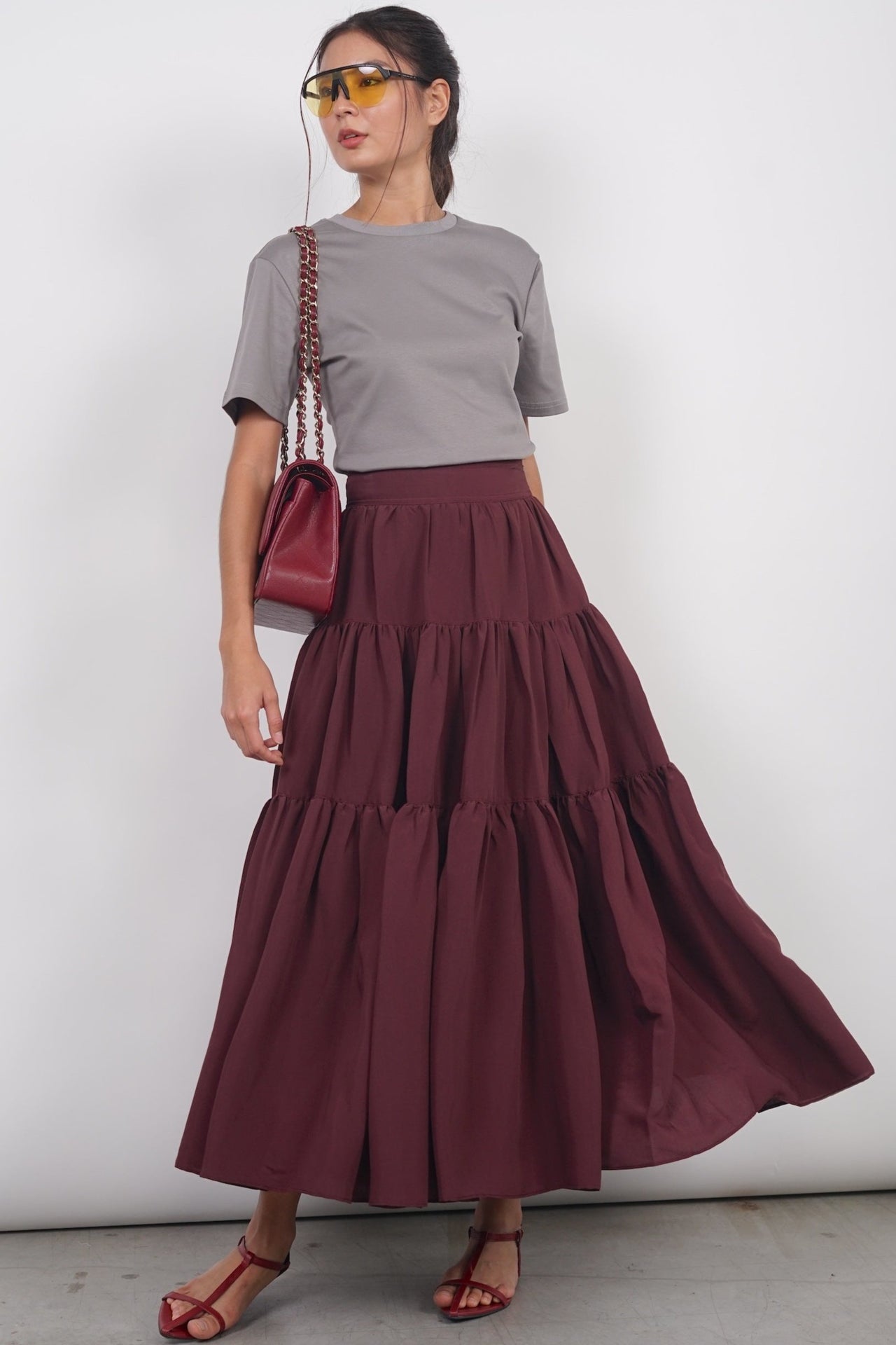 Cloud Maxi Skirt in Burgundy