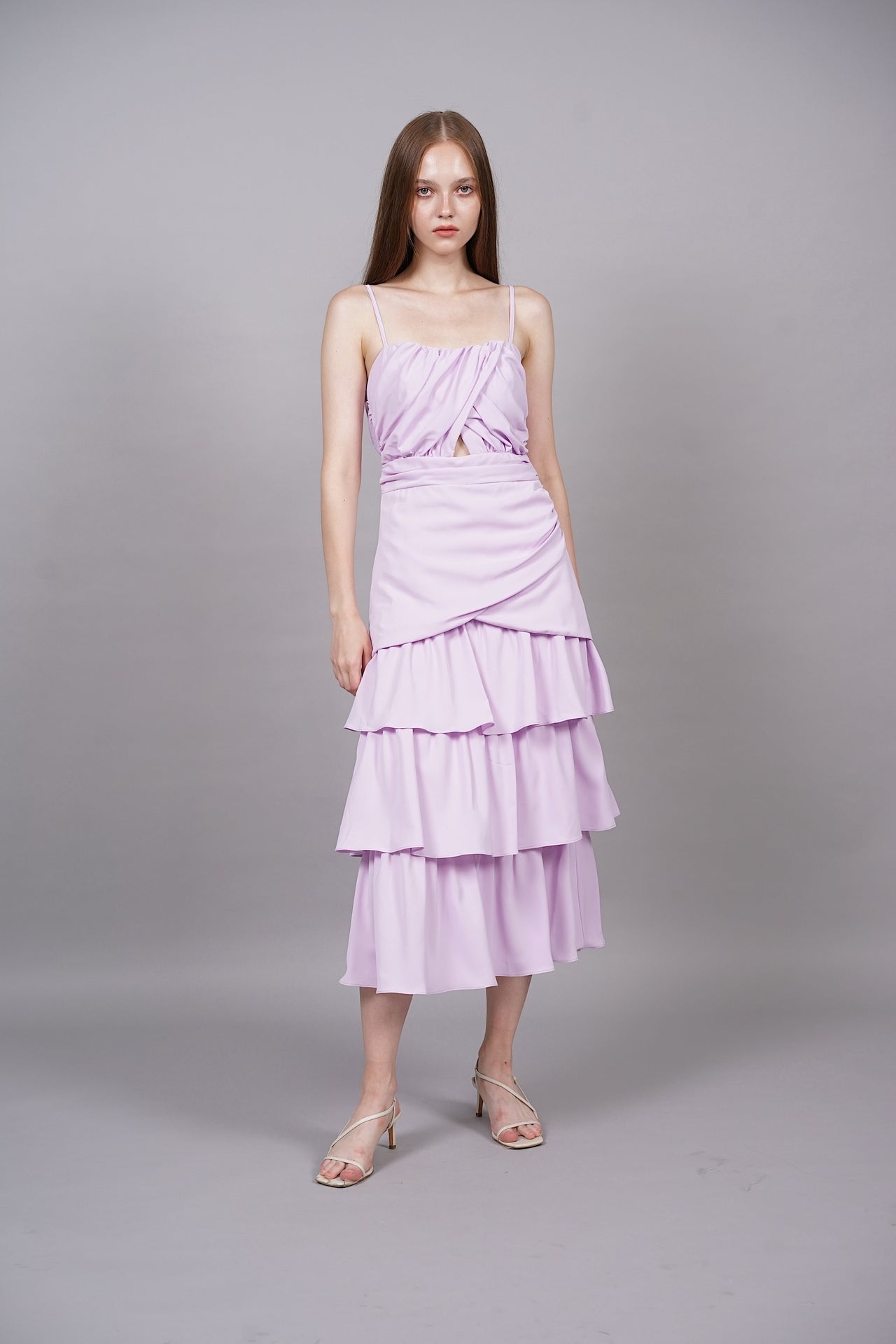 Ruched Tiered Dress in Lilac