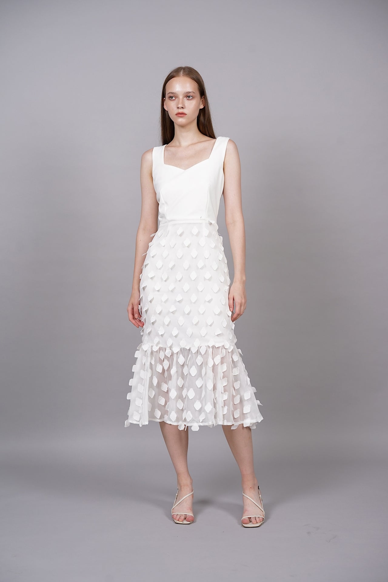 Erie Ruffled Hem Midi Dress in White