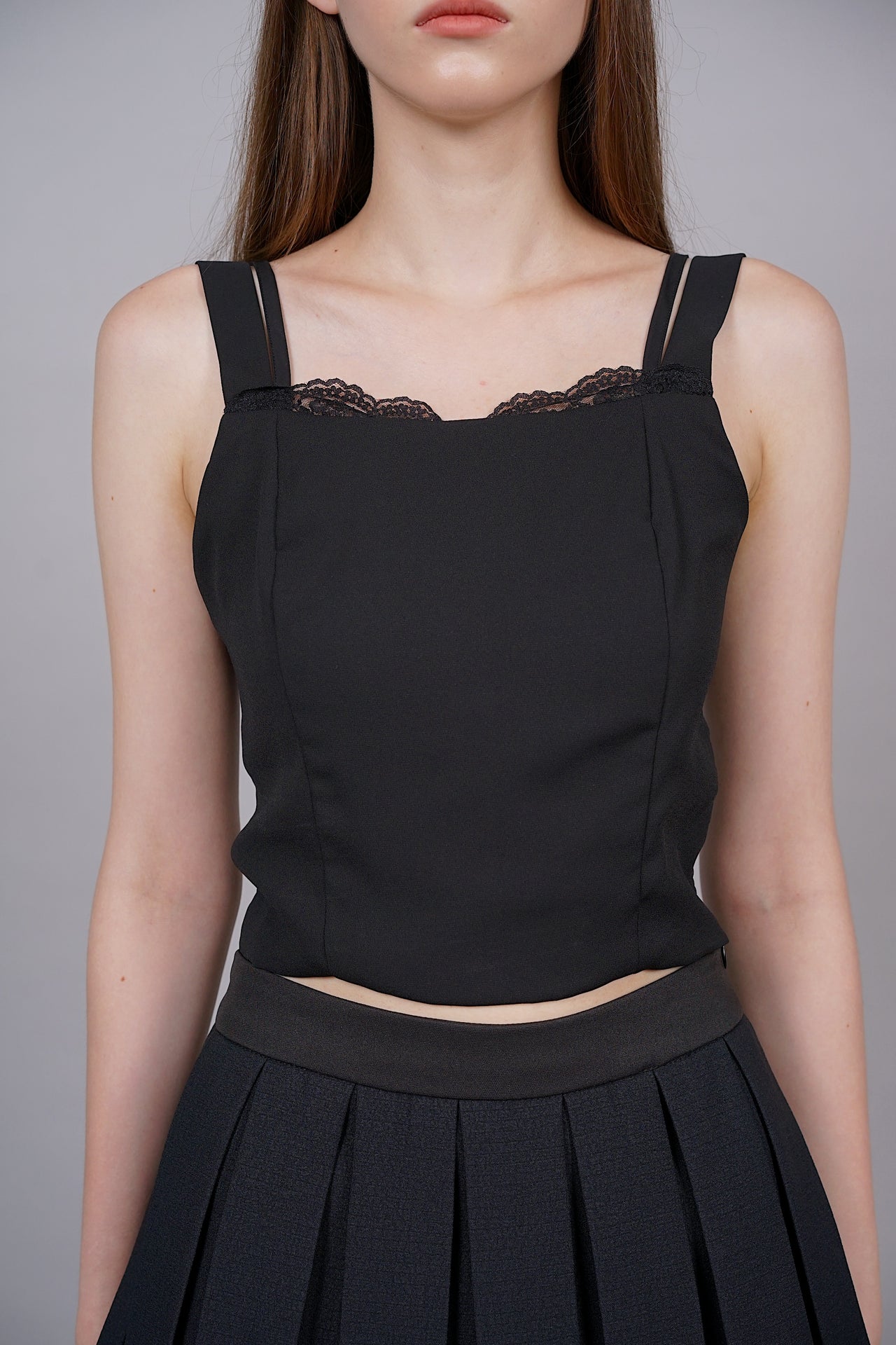 Lace-Trimmed Cami Top in Black