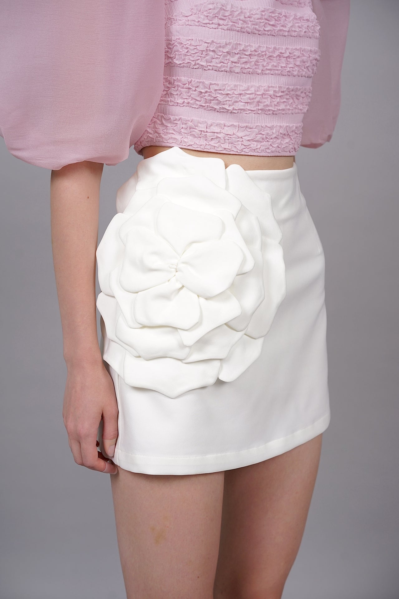 3D Flower Skorts in White