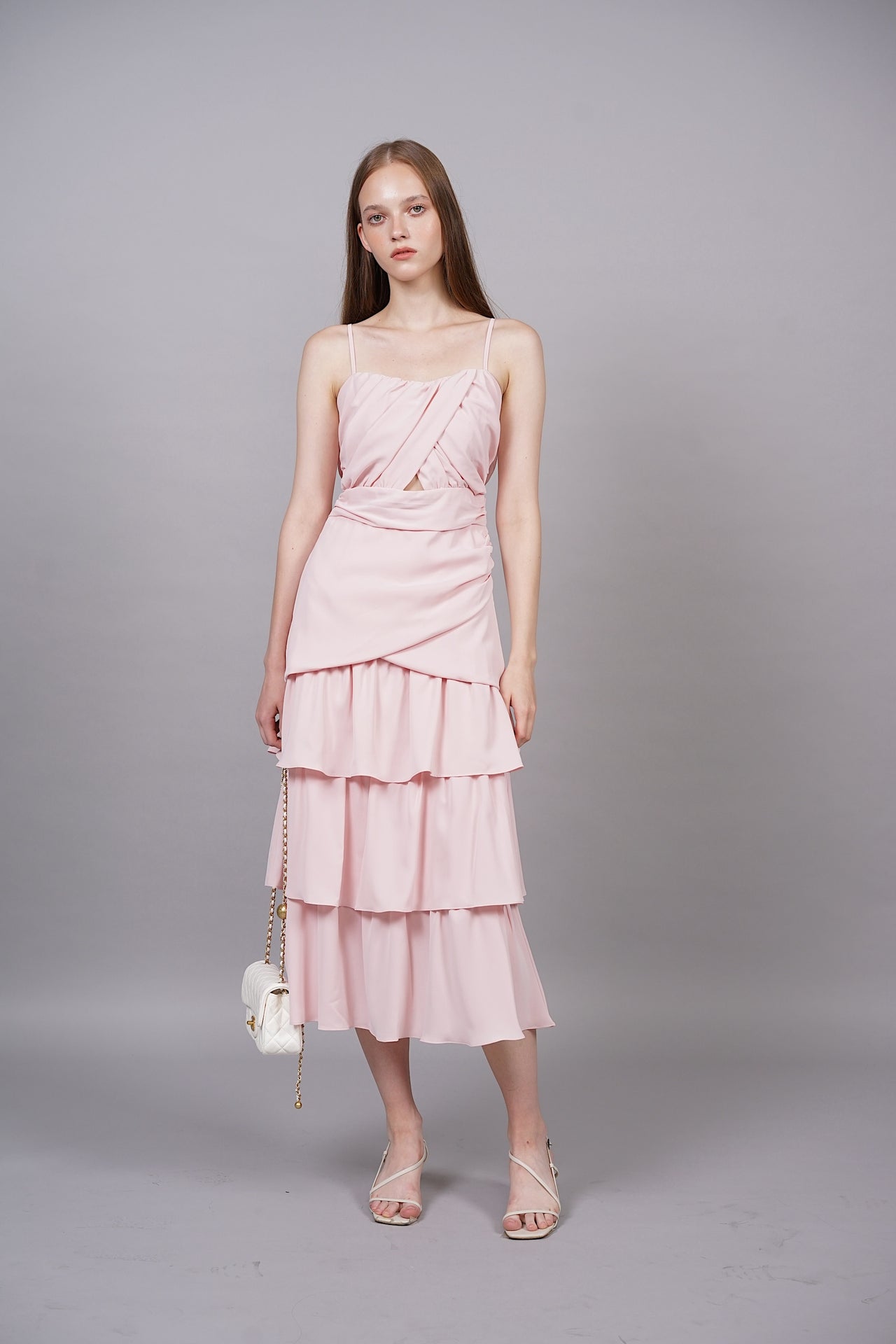 Ruched Tiered Dress in Pink