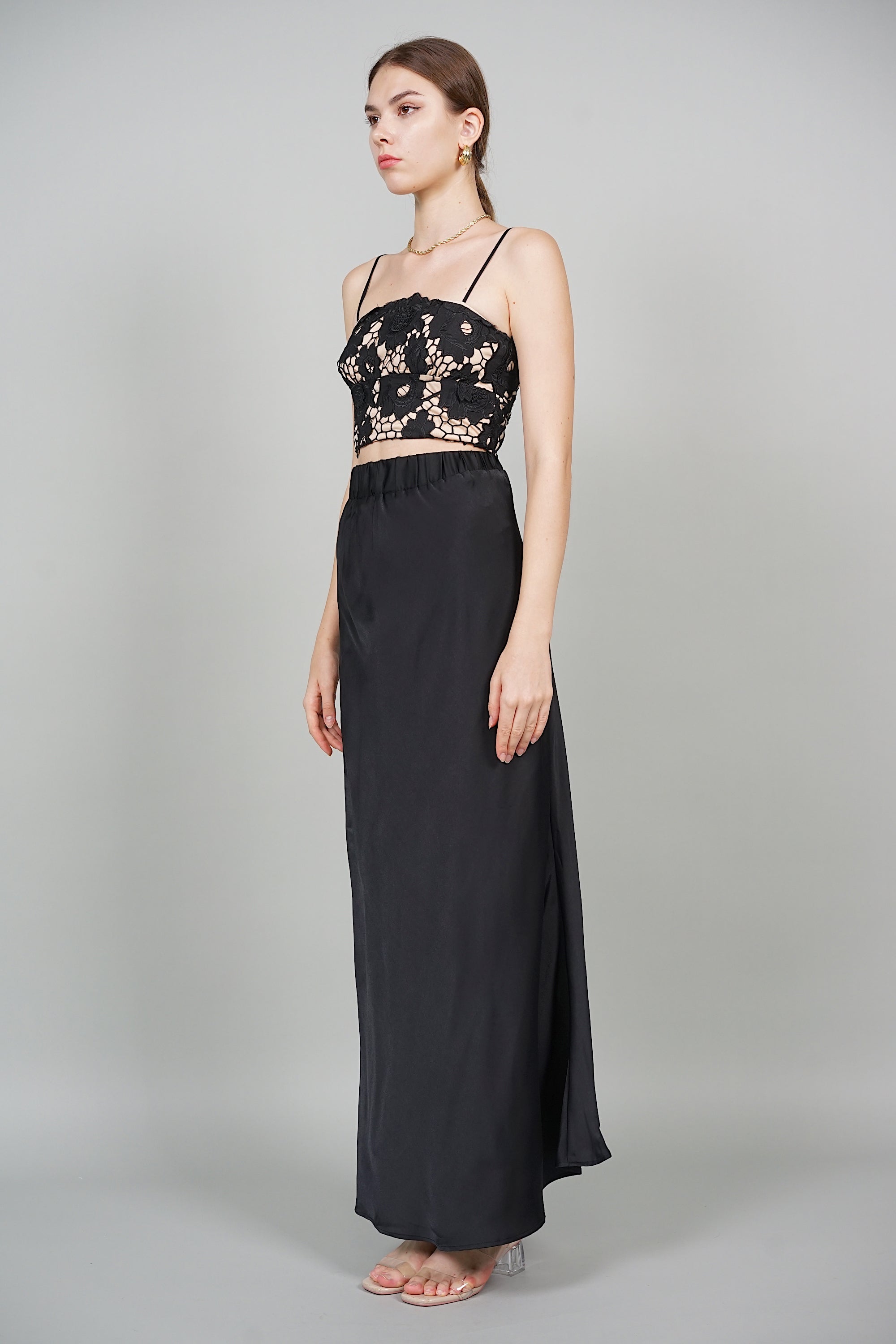 Elegant black 2024 lace maxi skirt