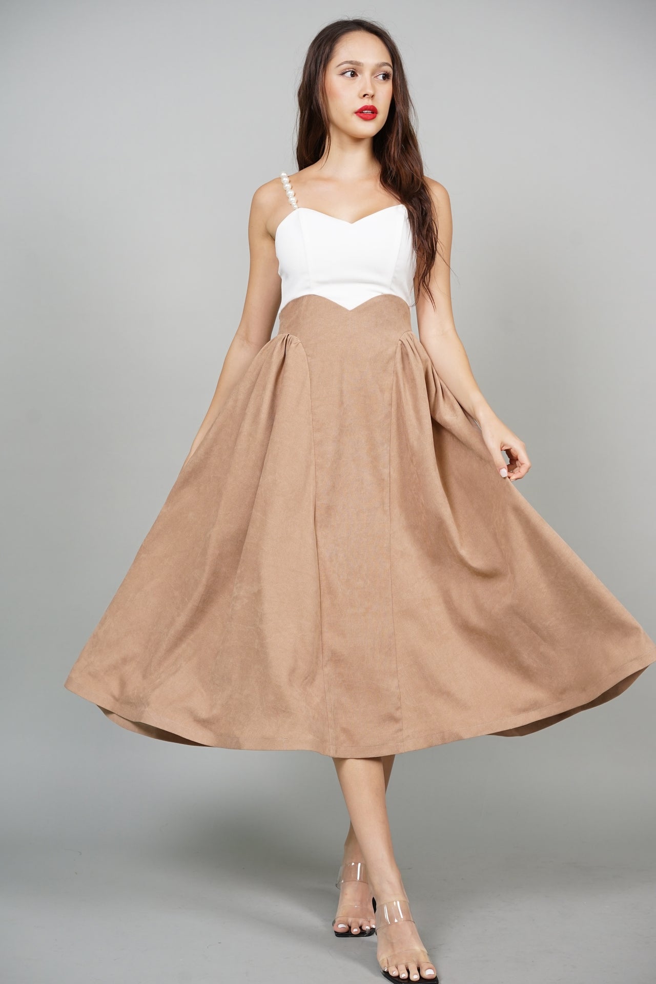 Avery Cami Midi Dress in White Nude