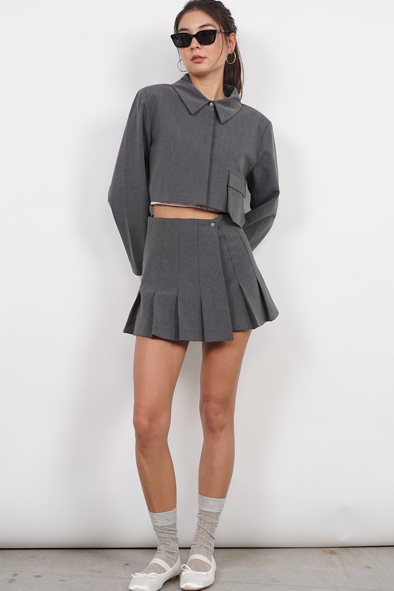 Pleated Skorts in Grey