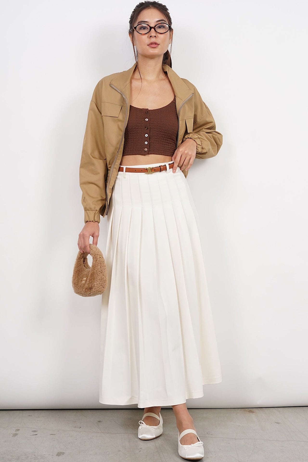 Knife Pleated Skirt in Cream