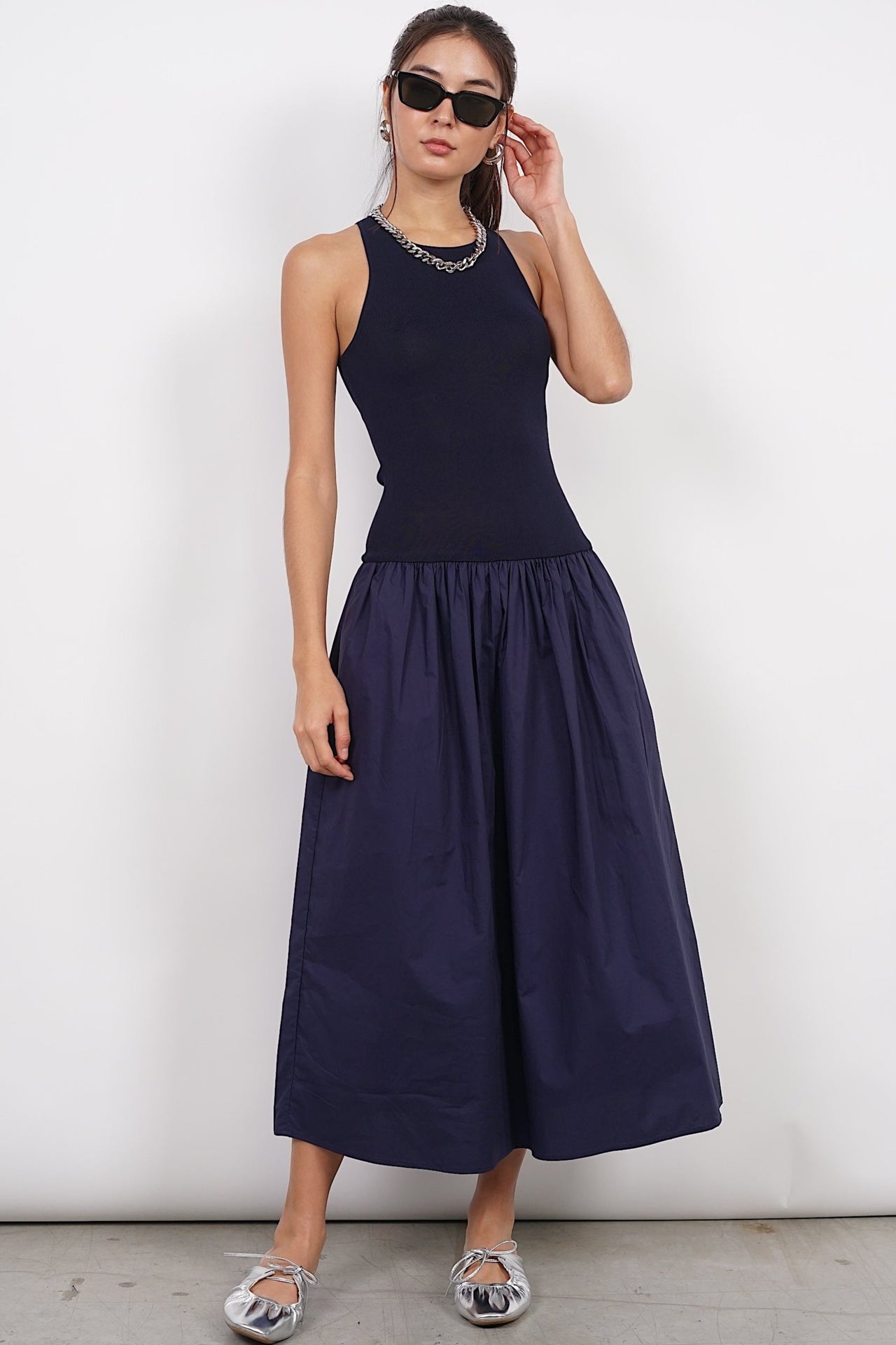 Dropwaist Gathered Dress in Midnight