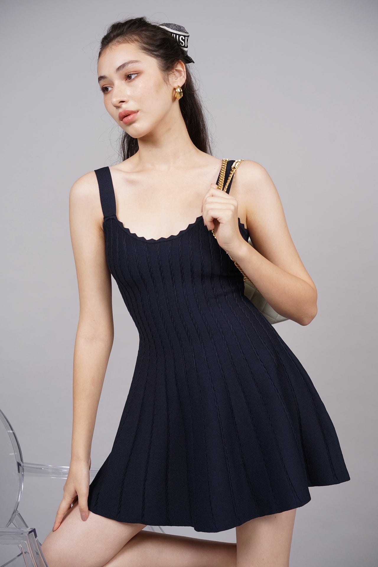 EVERYDAY / Mini Flared Knit Dres s in Navy