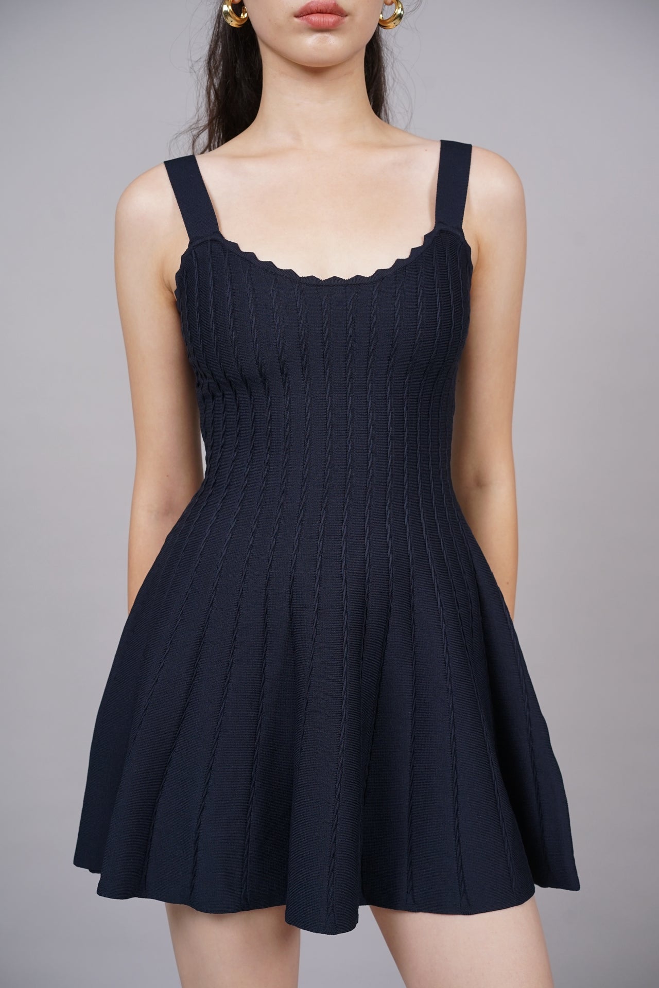 EVERYDAY / Mini Flared Knit Dres s in Navy