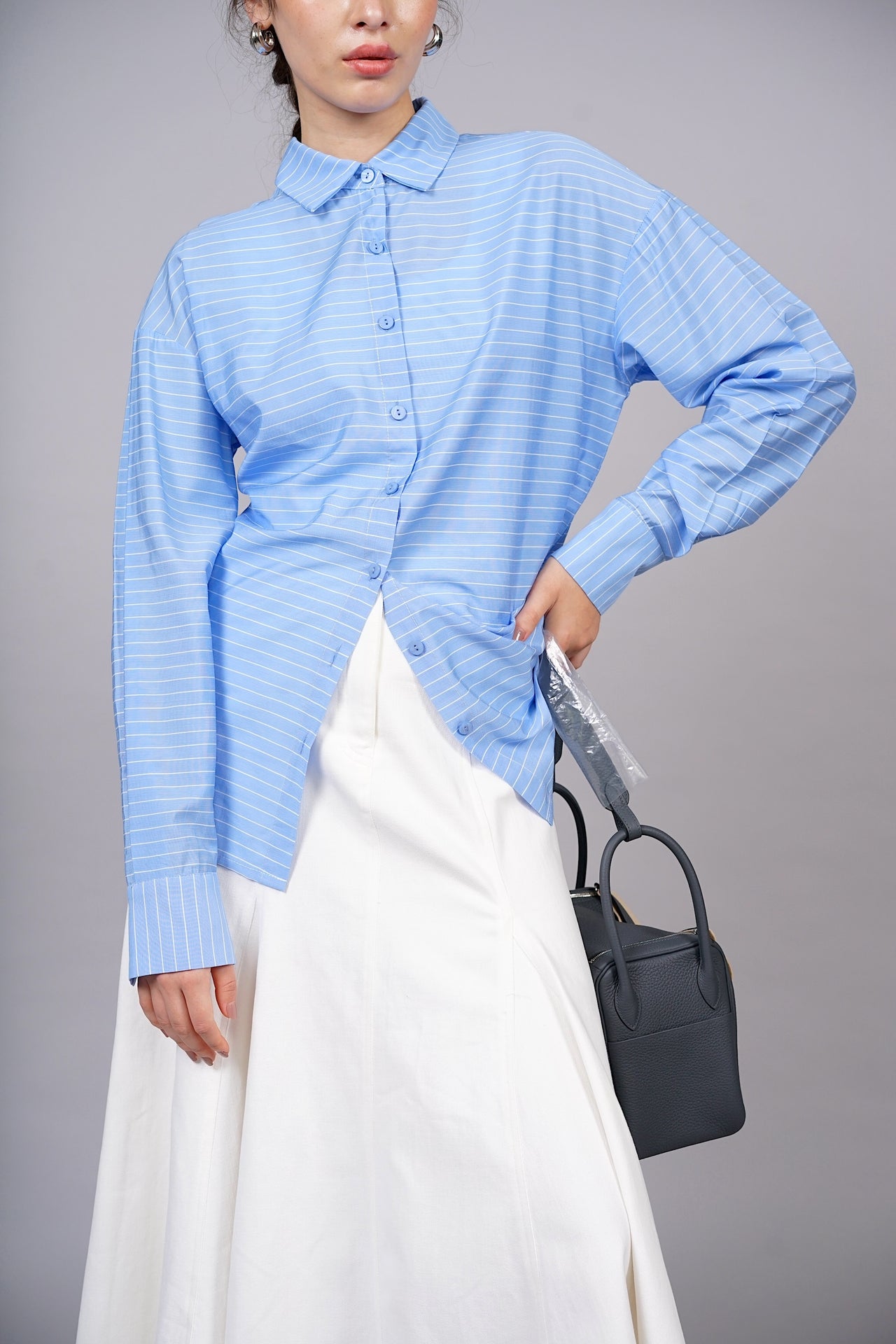 Collared Button-Down Shirt in Blue Pinstripes