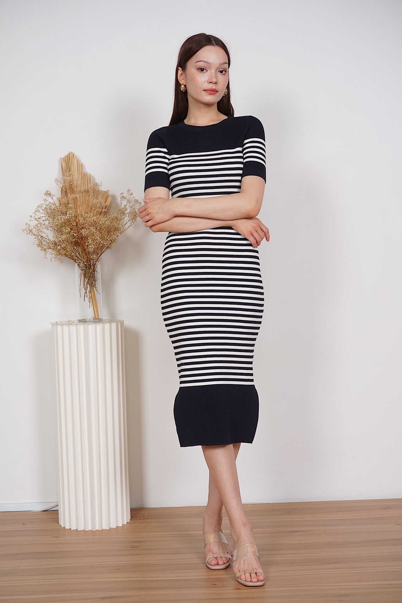 Imani Knit Dress in Midnight White Stripes
