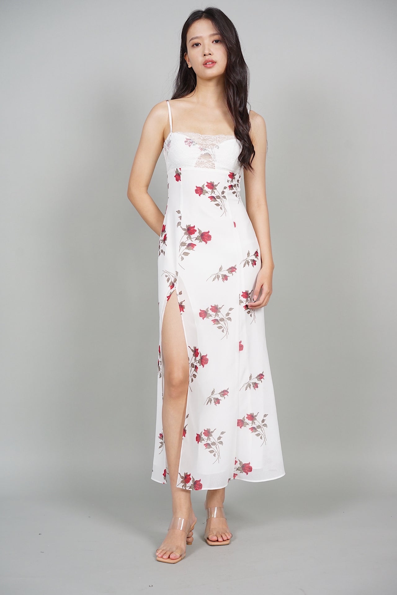 Selene Cami Dress in White Floral