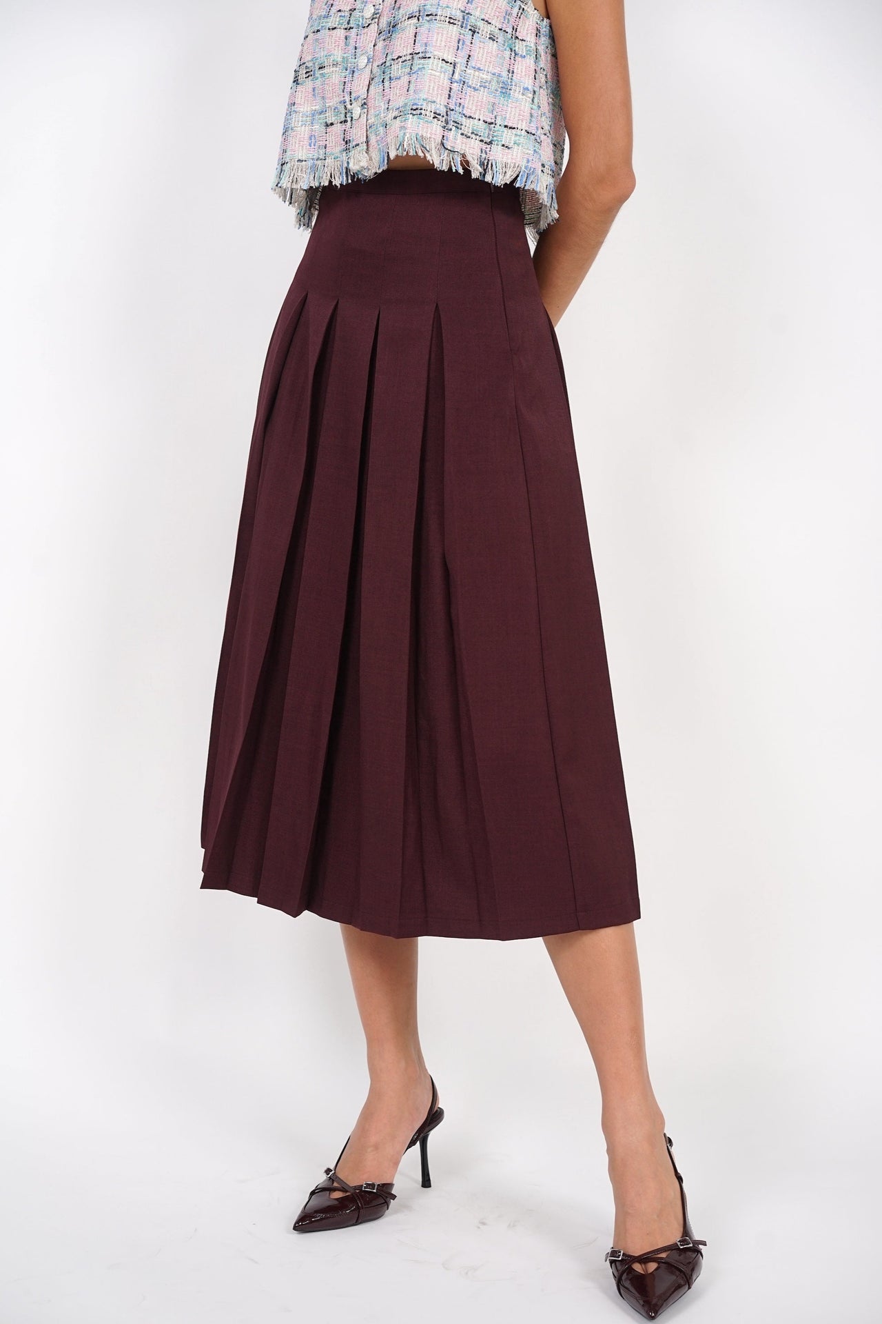 Box Pleated Skirt in Burgundy