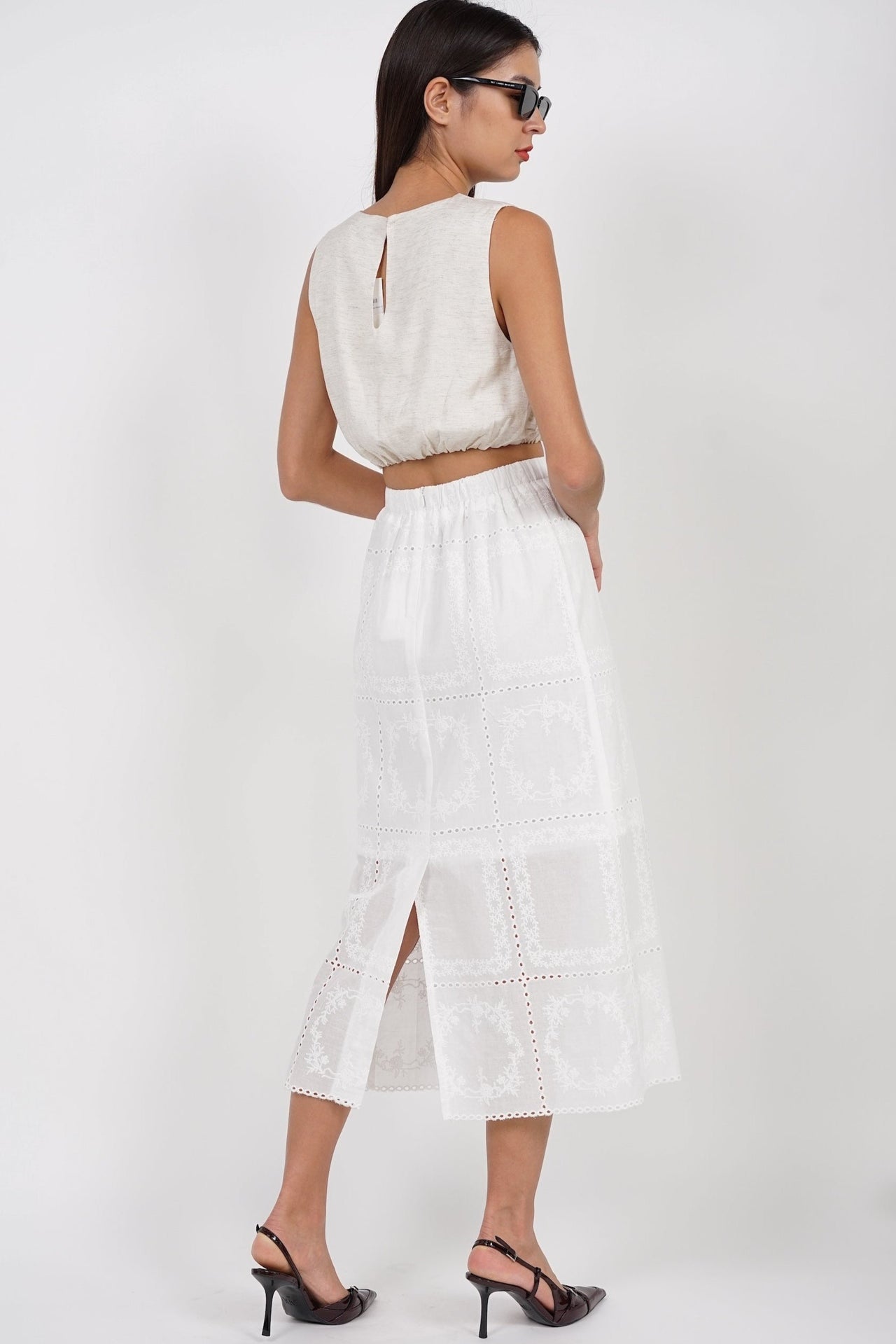 Eyelet Maxi Skirt in White