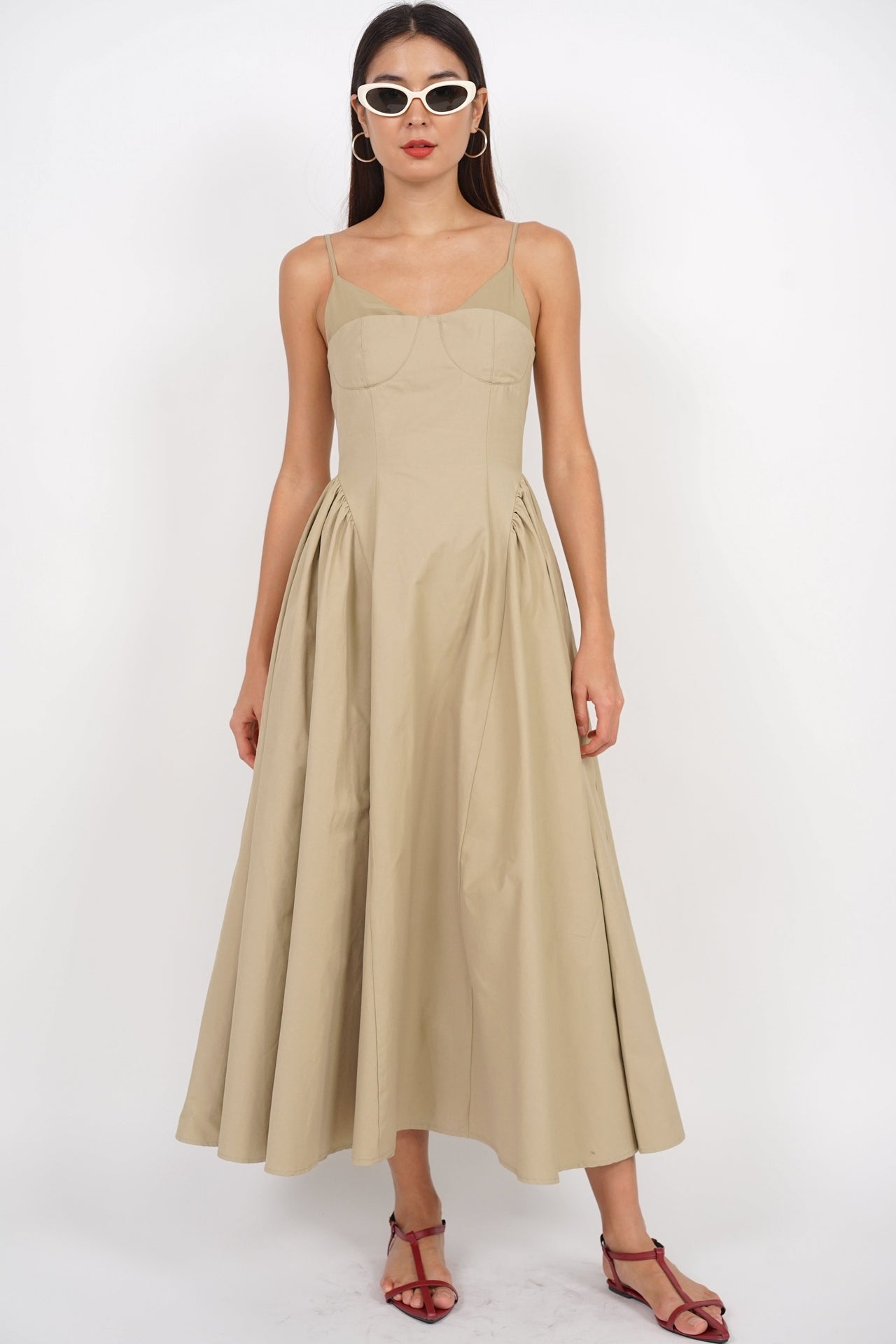 Bustier Gathered Dress in Khaki