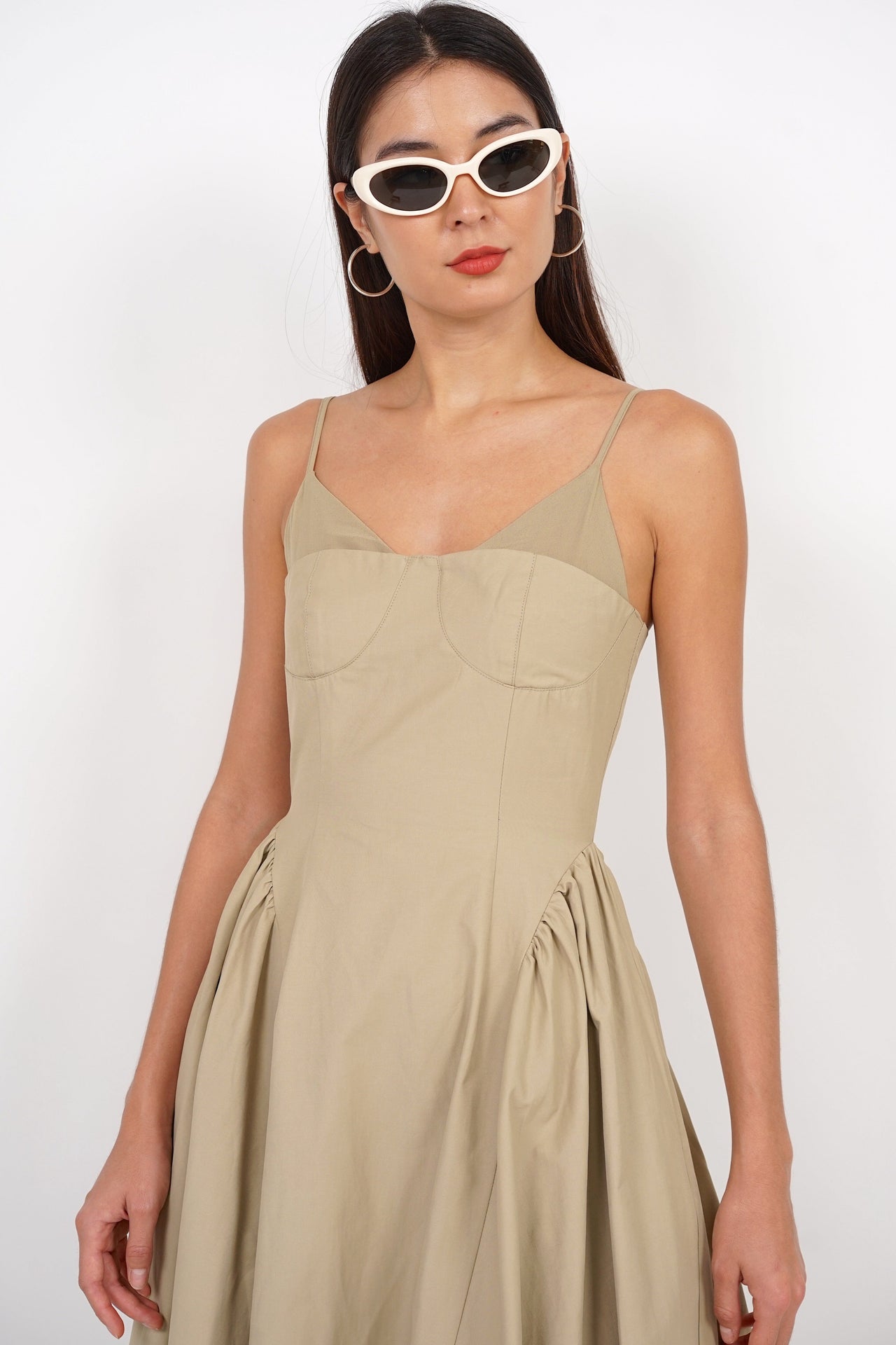 Bustier Gathered Dress in Khaki