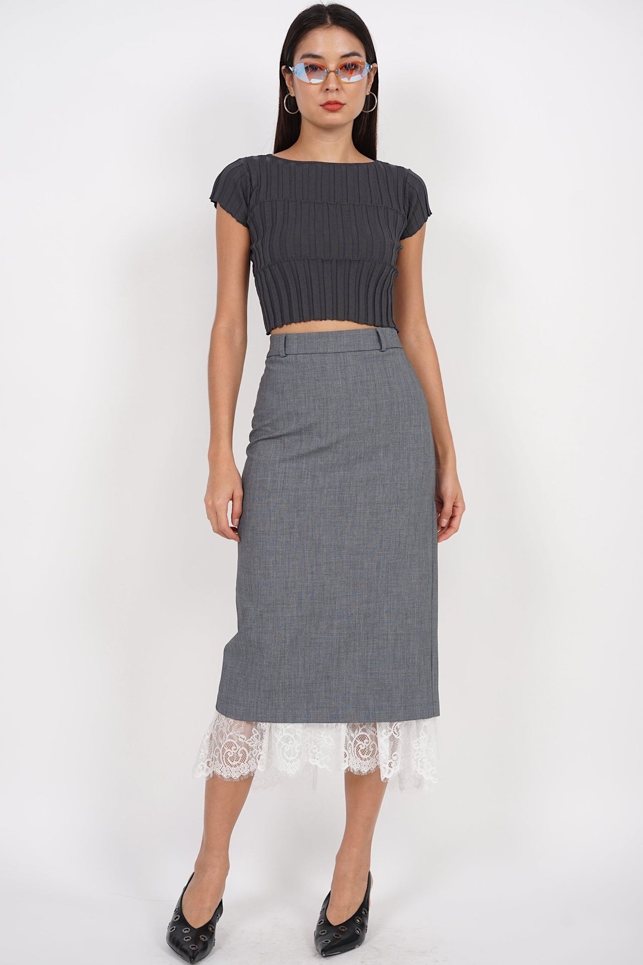 Dreamy Lace Skirt in Heather Grey