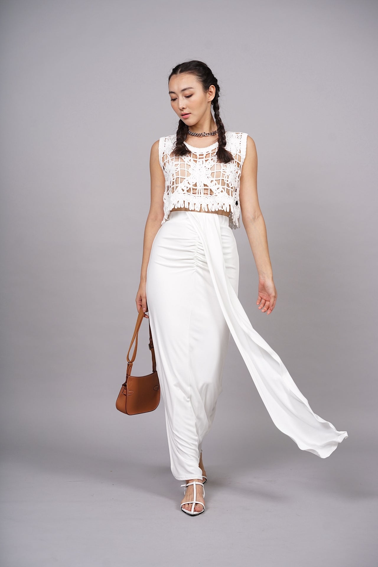 Long Wrap Skirt in White