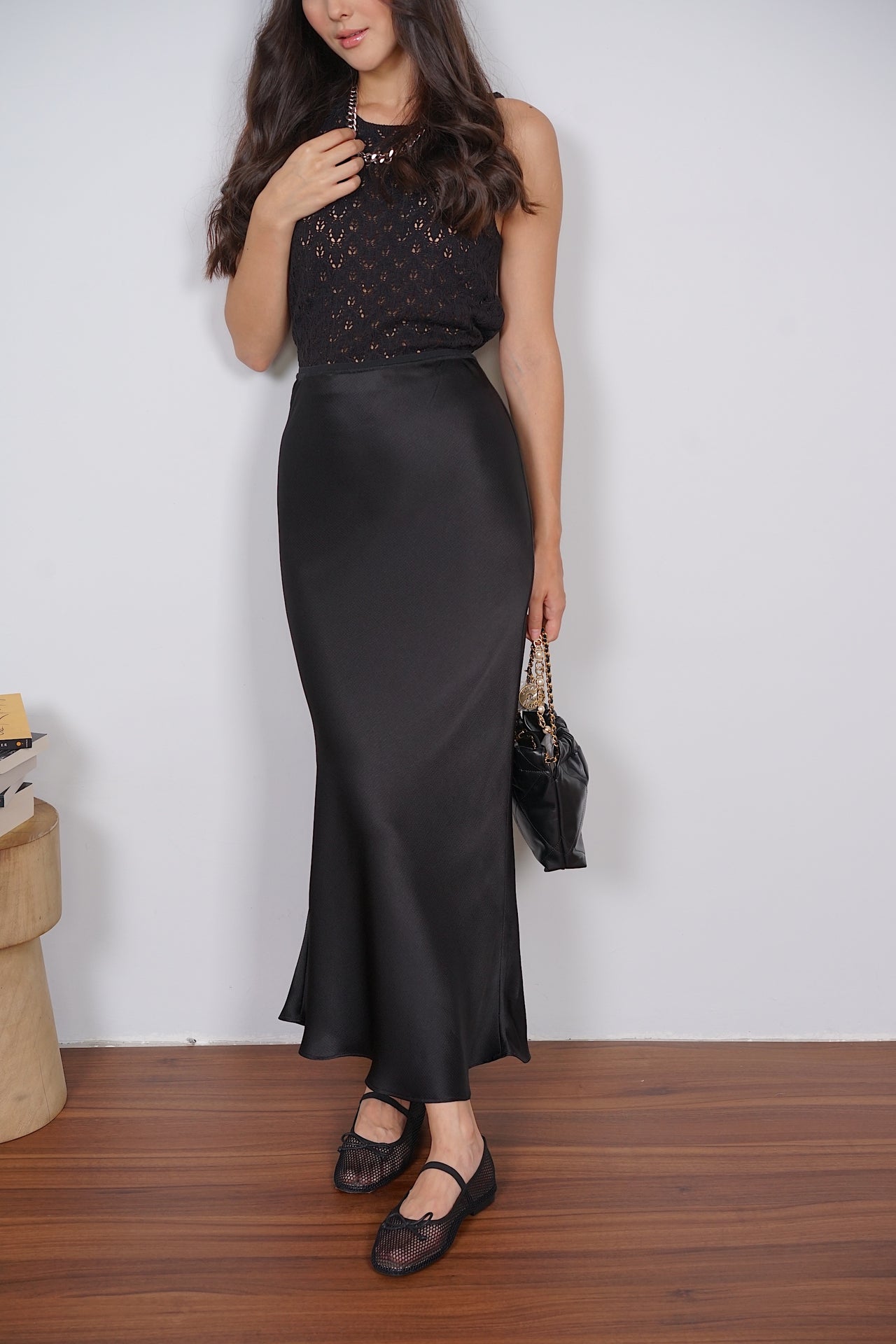 Out Of Bed Silk Skirt in Black