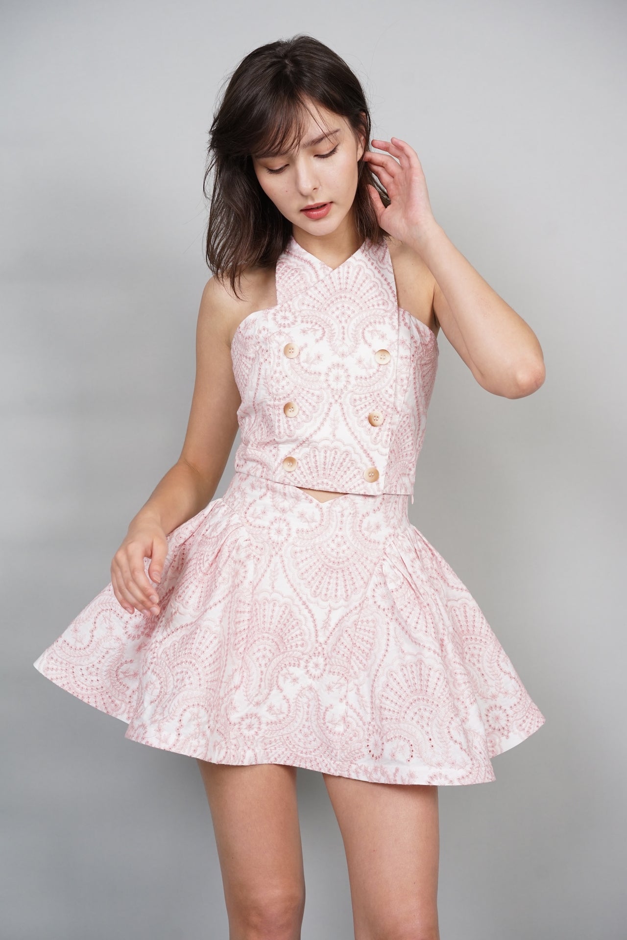 Flared Eyelet Skorts in Pink