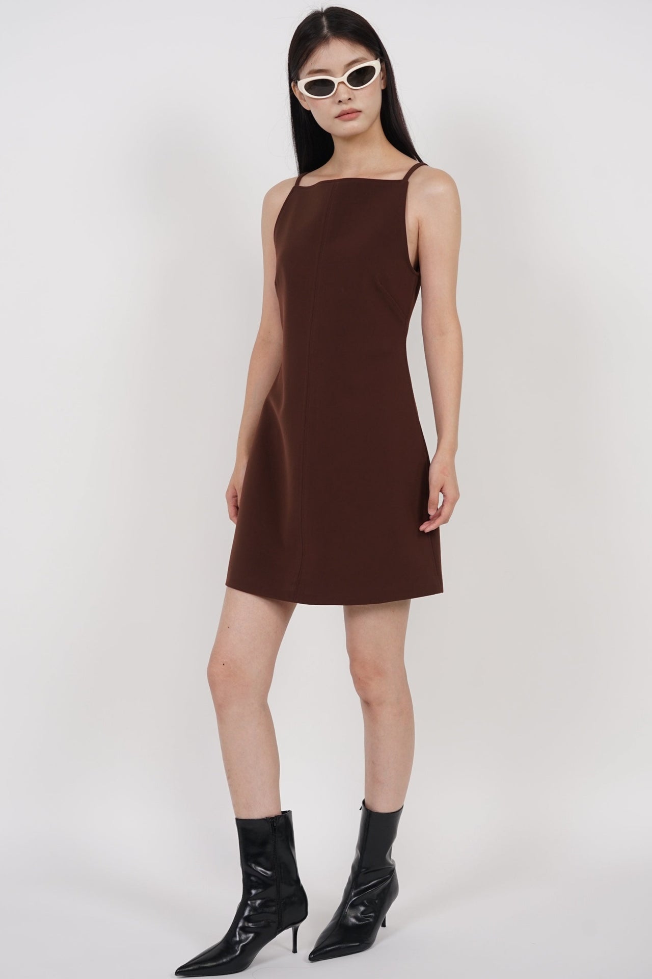 Boat Neck Mini Dress in Burgundy