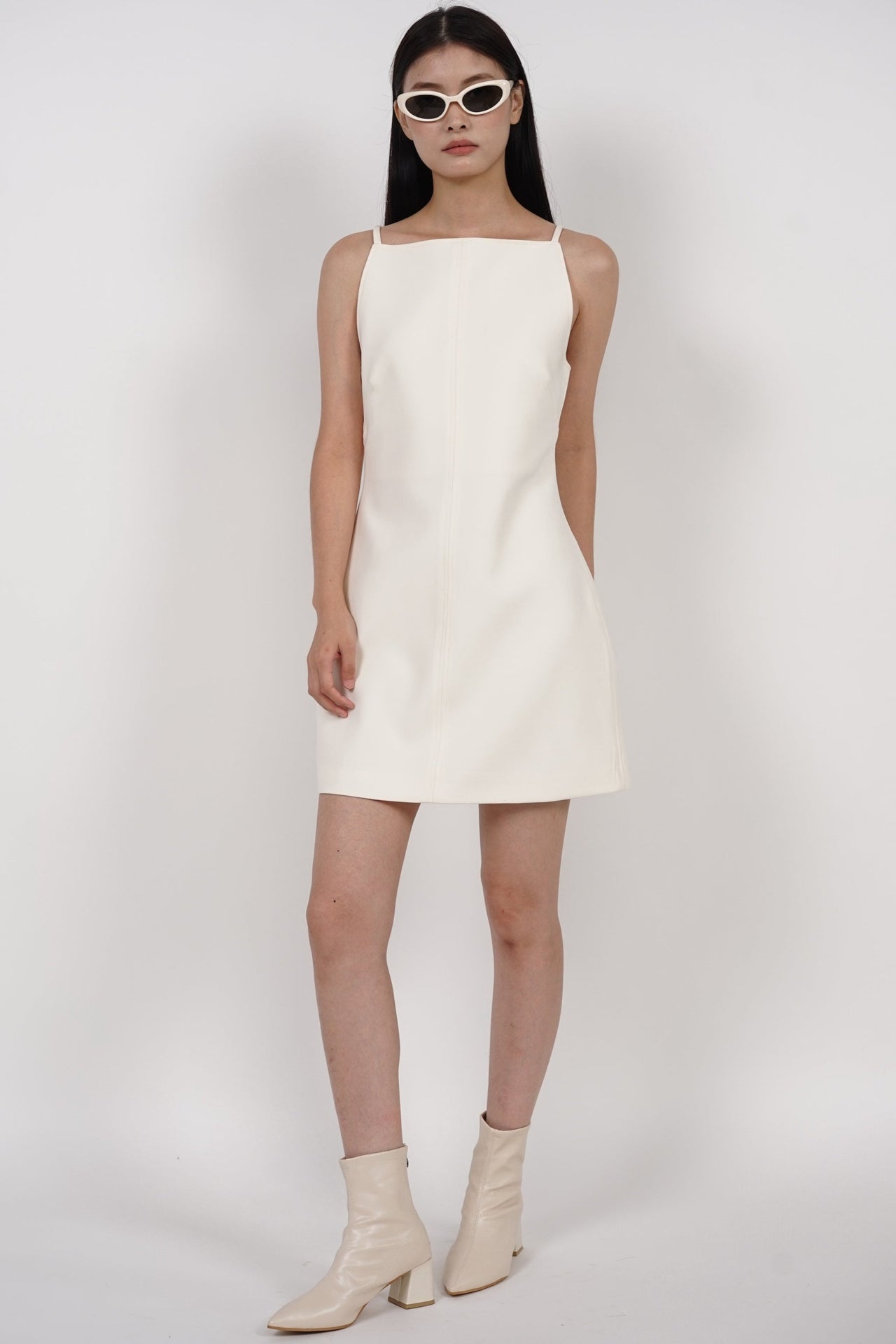 Boat Neck Mini Dress in White