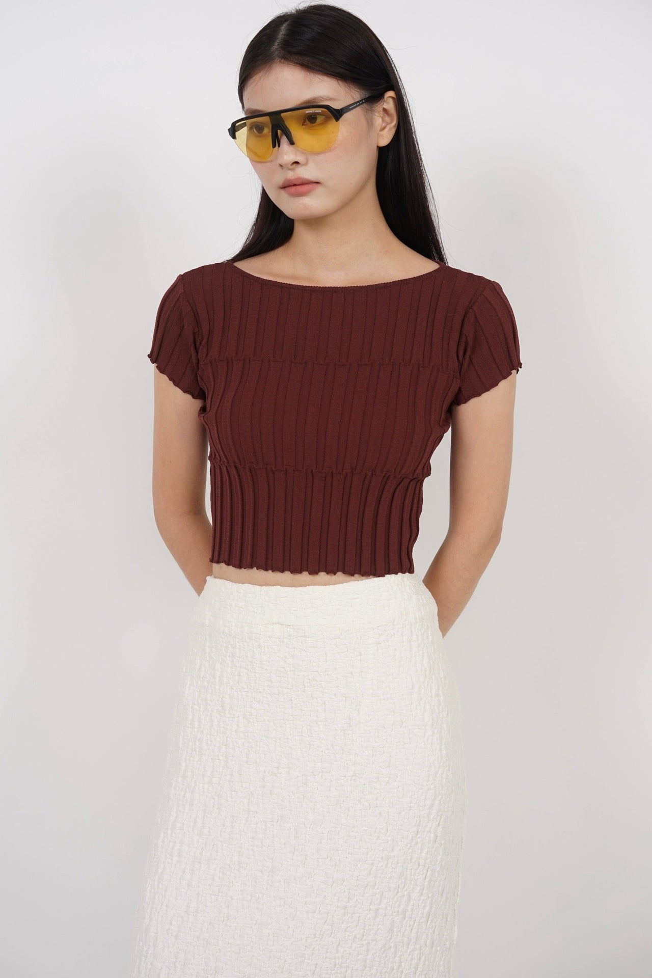 Textured Knitted Top in Brick