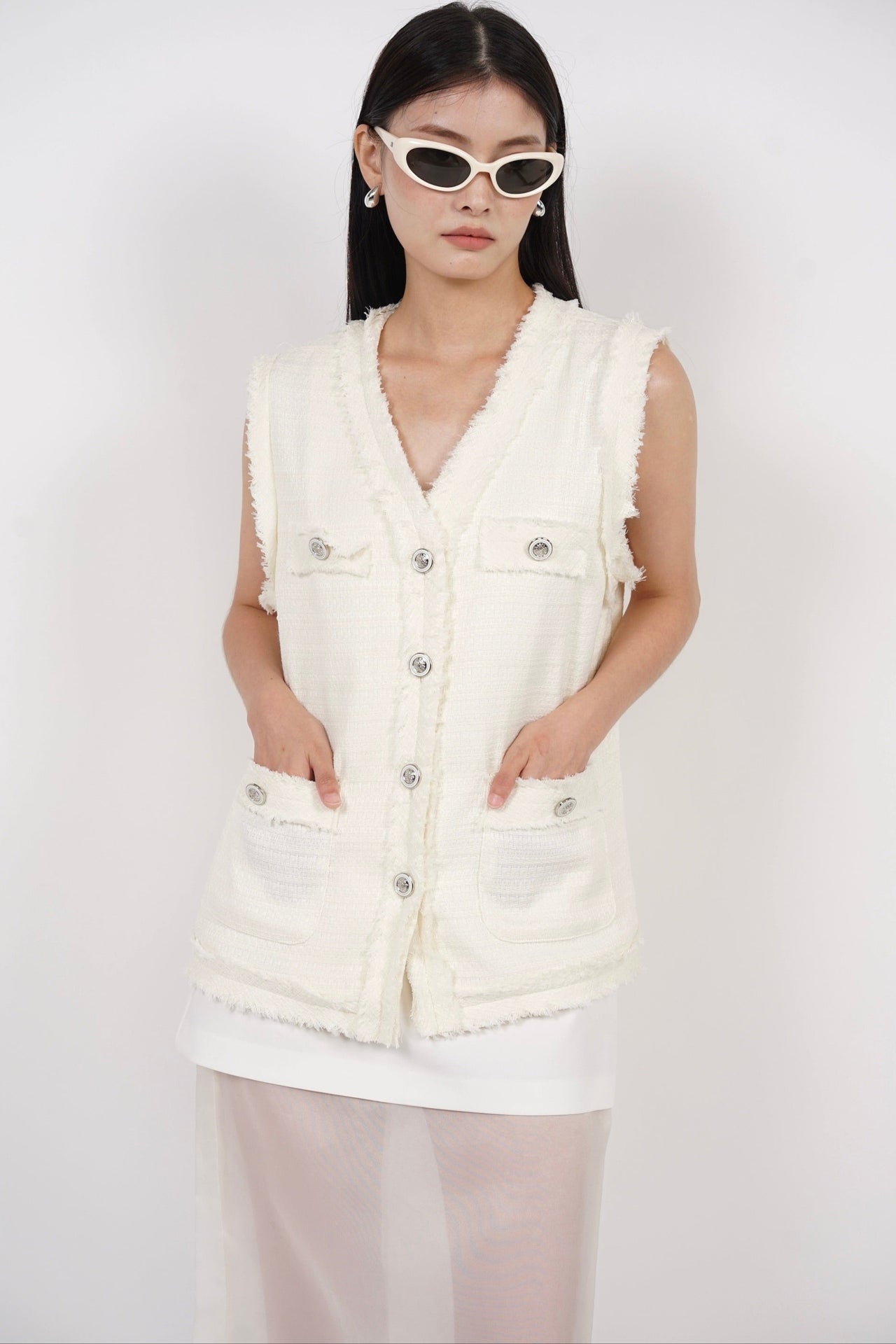 Tweed Vest Top in White