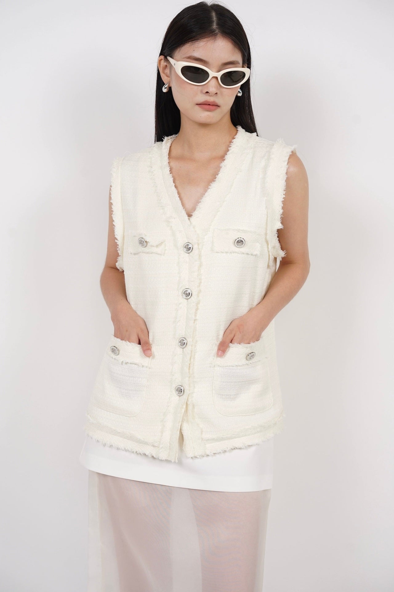 Tweed Vest Top in White