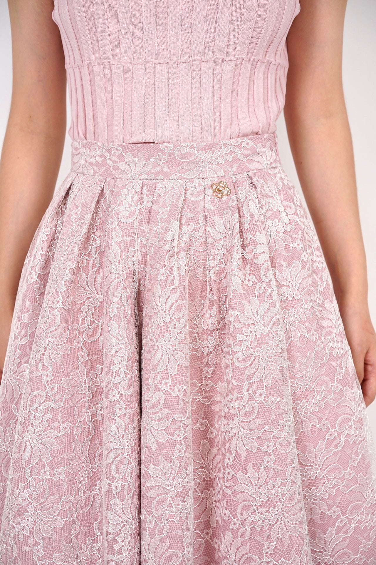 Flare Lace Circle Skirt in Pink