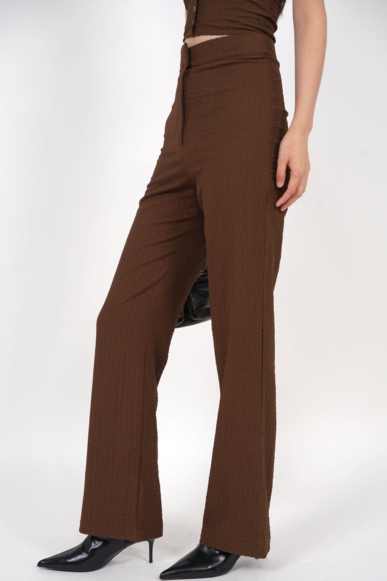 Textured Flared Hem Pants in Mocha