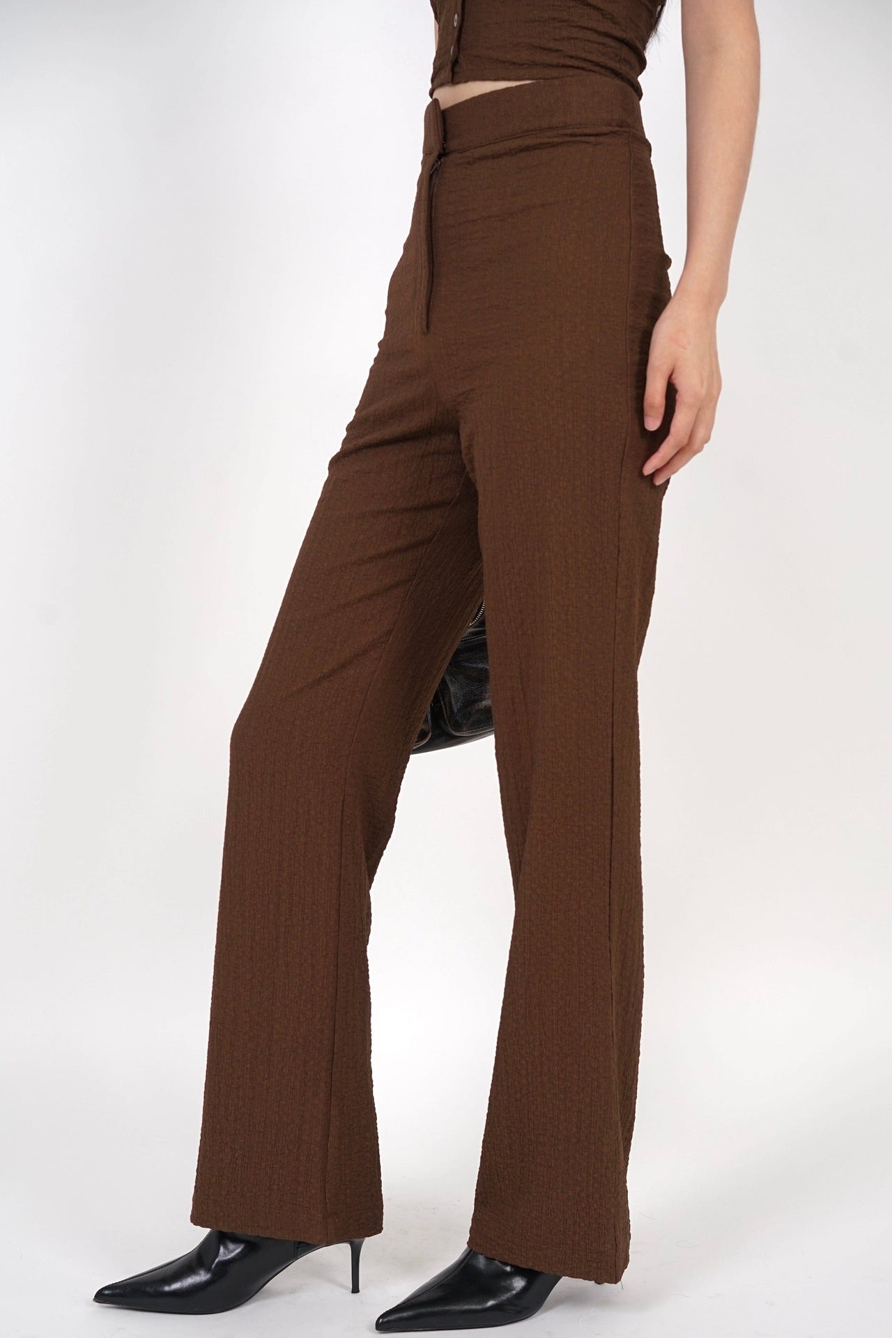 Textured Flared Hem Pants in Mocha