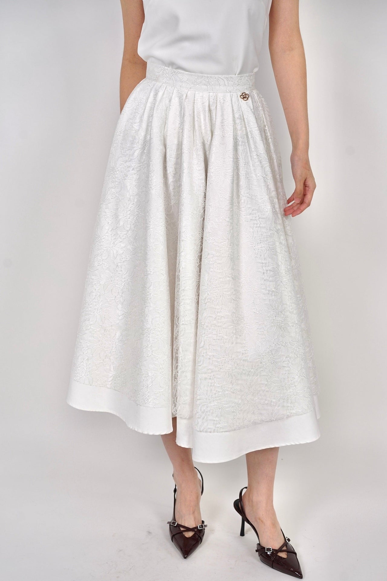 Flare Lace Circle Skirt in White