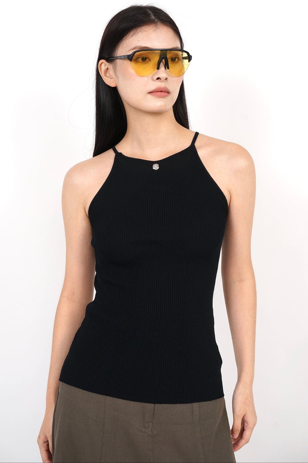 Ribbed Cami Knit Top in Black