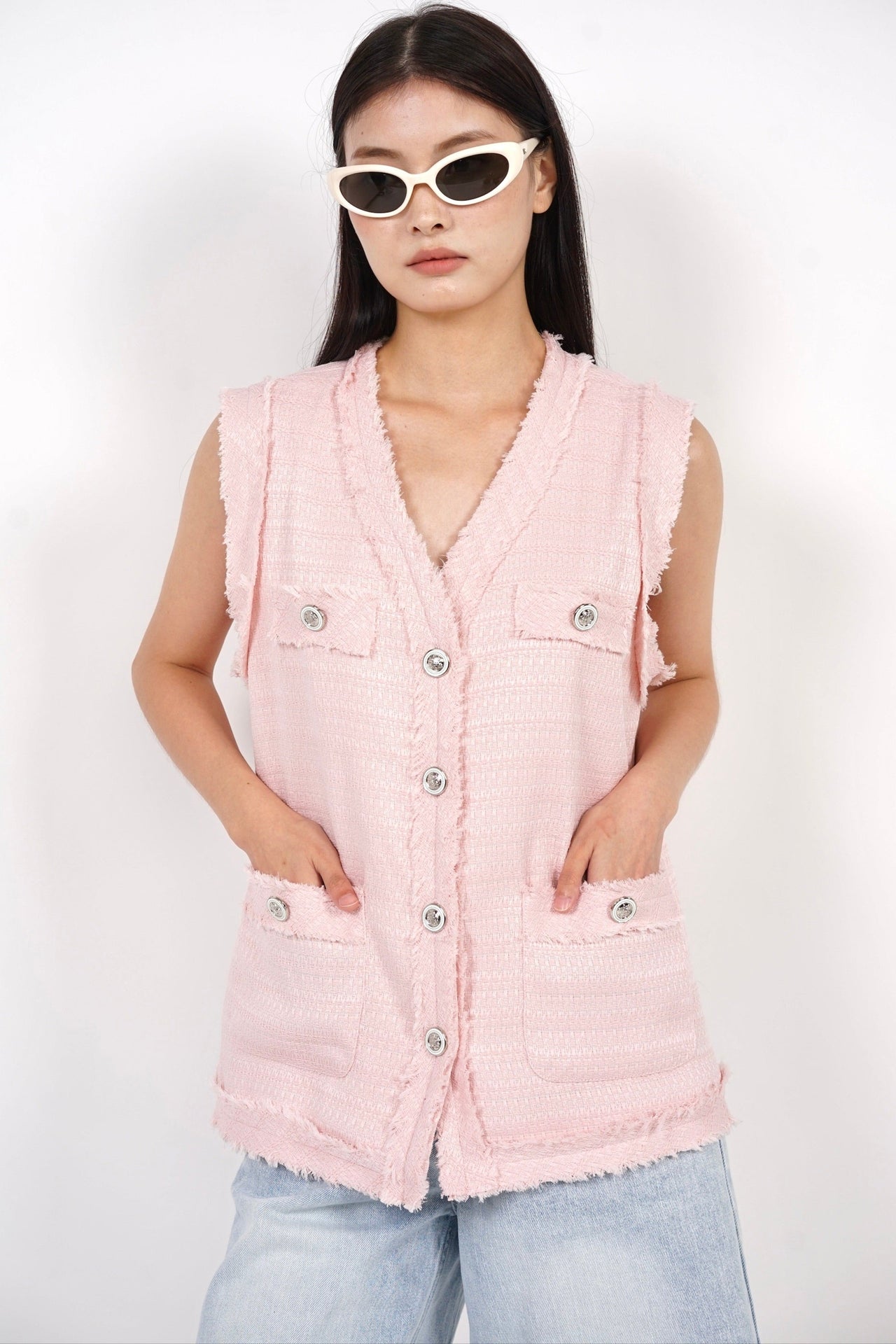 Tweed Vest Top in Pink