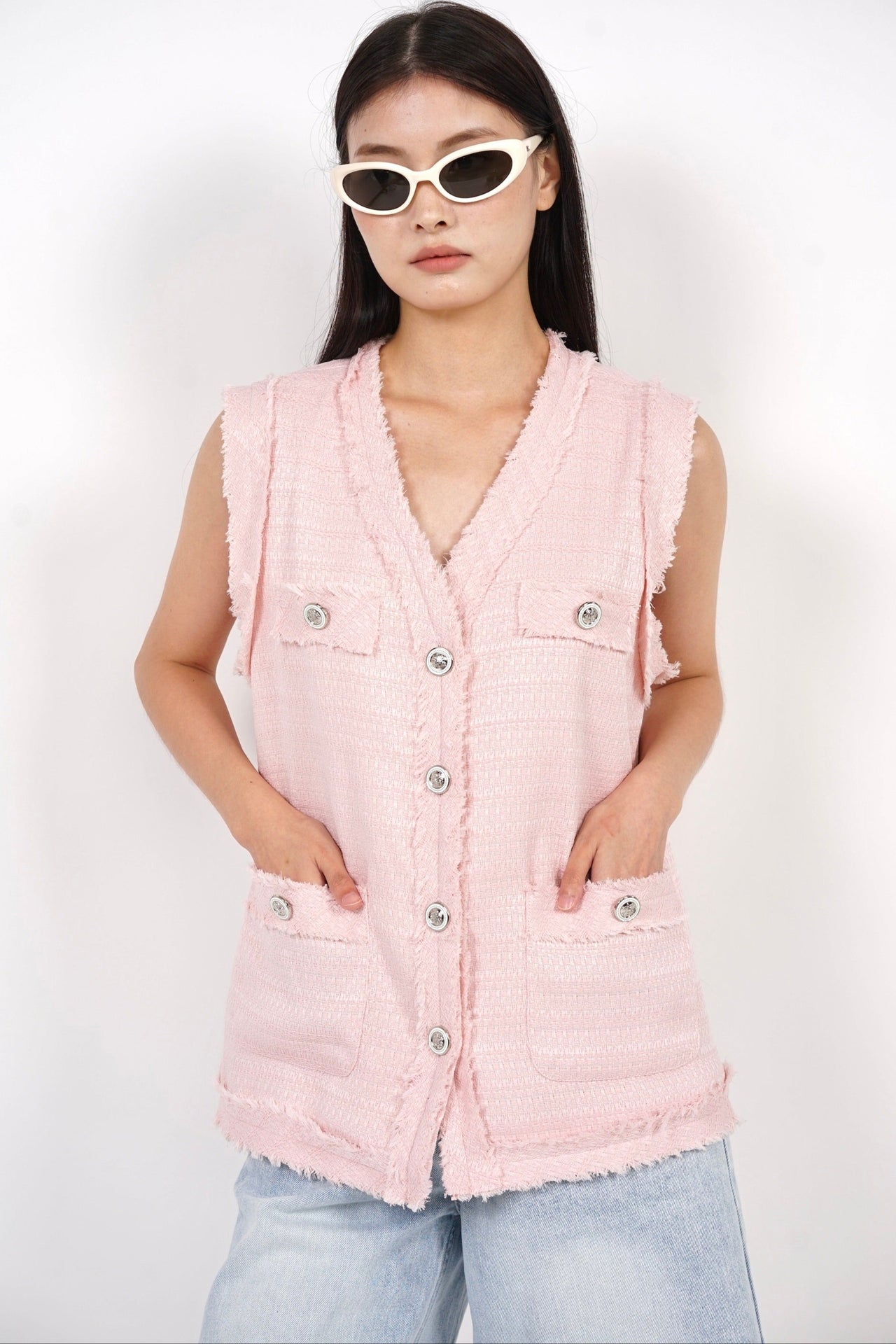 Tweed Vest Top in Pink